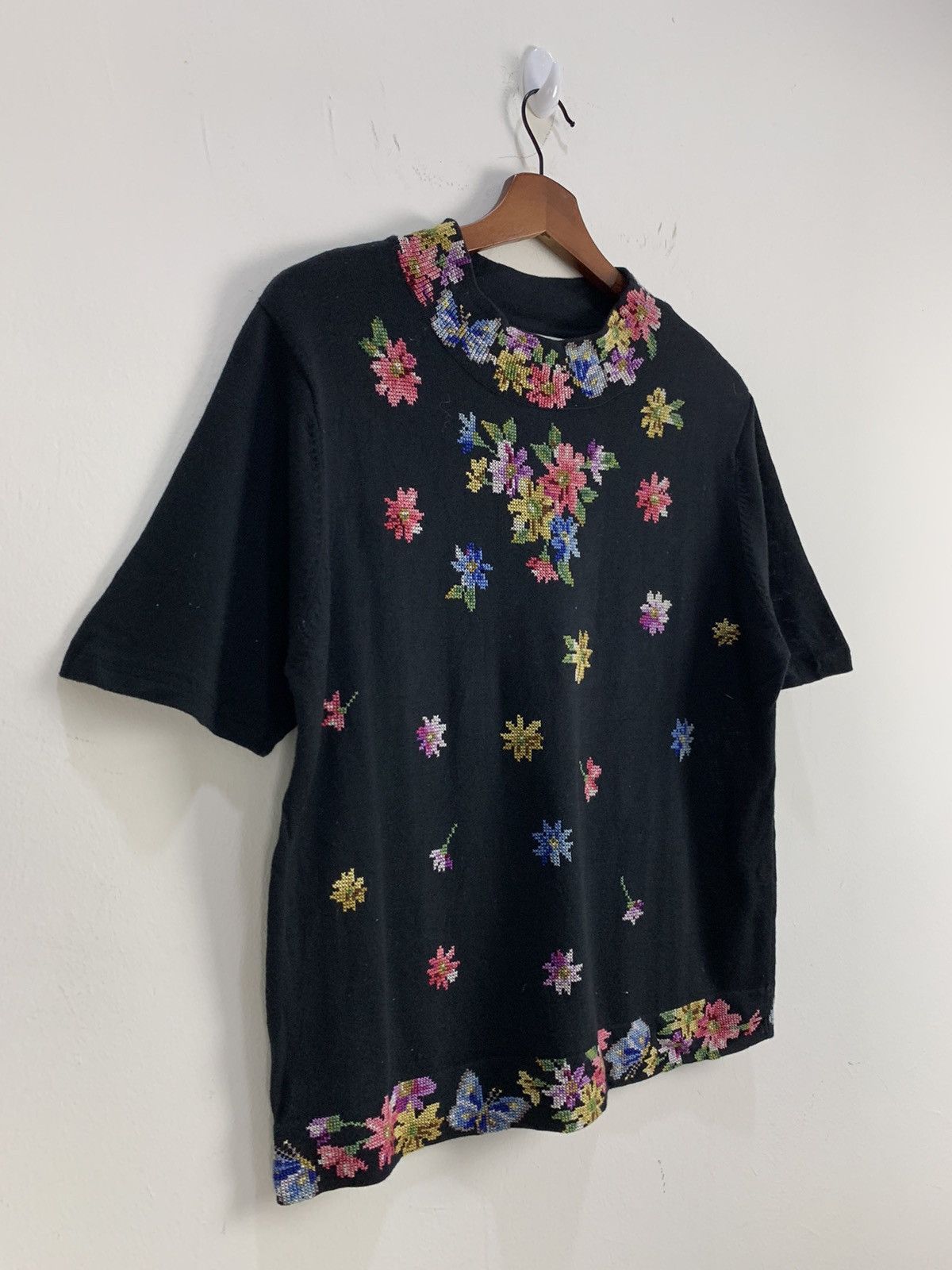 Designer VIA VERRI Embroidery Monogram Intarsia Flora Knitwear Shirt Size M / US 6-8 / IT 42-44 - 5 Thumbnail