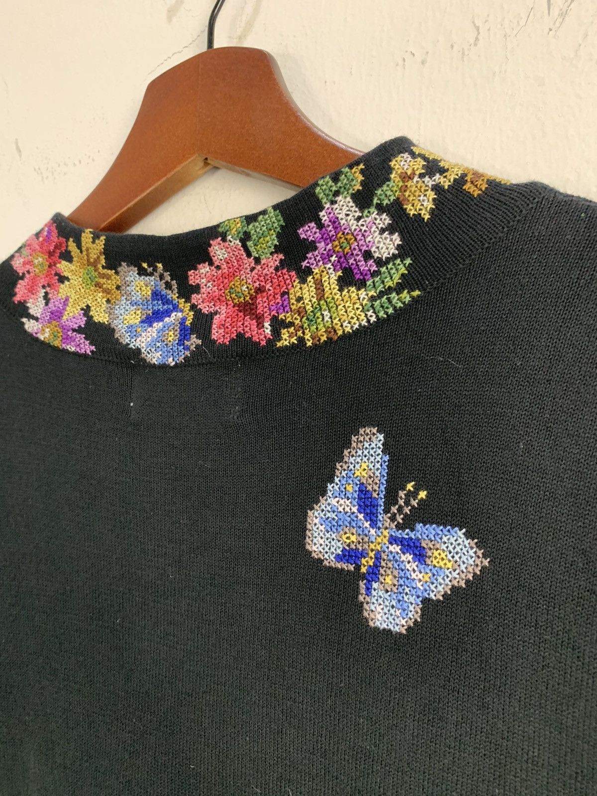 Designer VIA VERRI Embroidery Monogram Intarsia Flora Knitwear Shirt Size M / US 6-8 / IT 42-44 - 11 Thumbnail