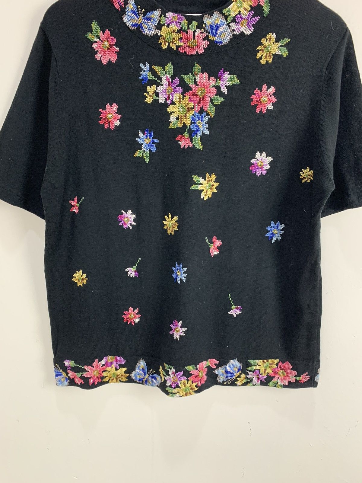 Designer VIA VERRI Embroidery Monogram Intarsia Flora Knitwear Shirt Size M / US 6-8 / IT 42-44 - 4 Thumbnail