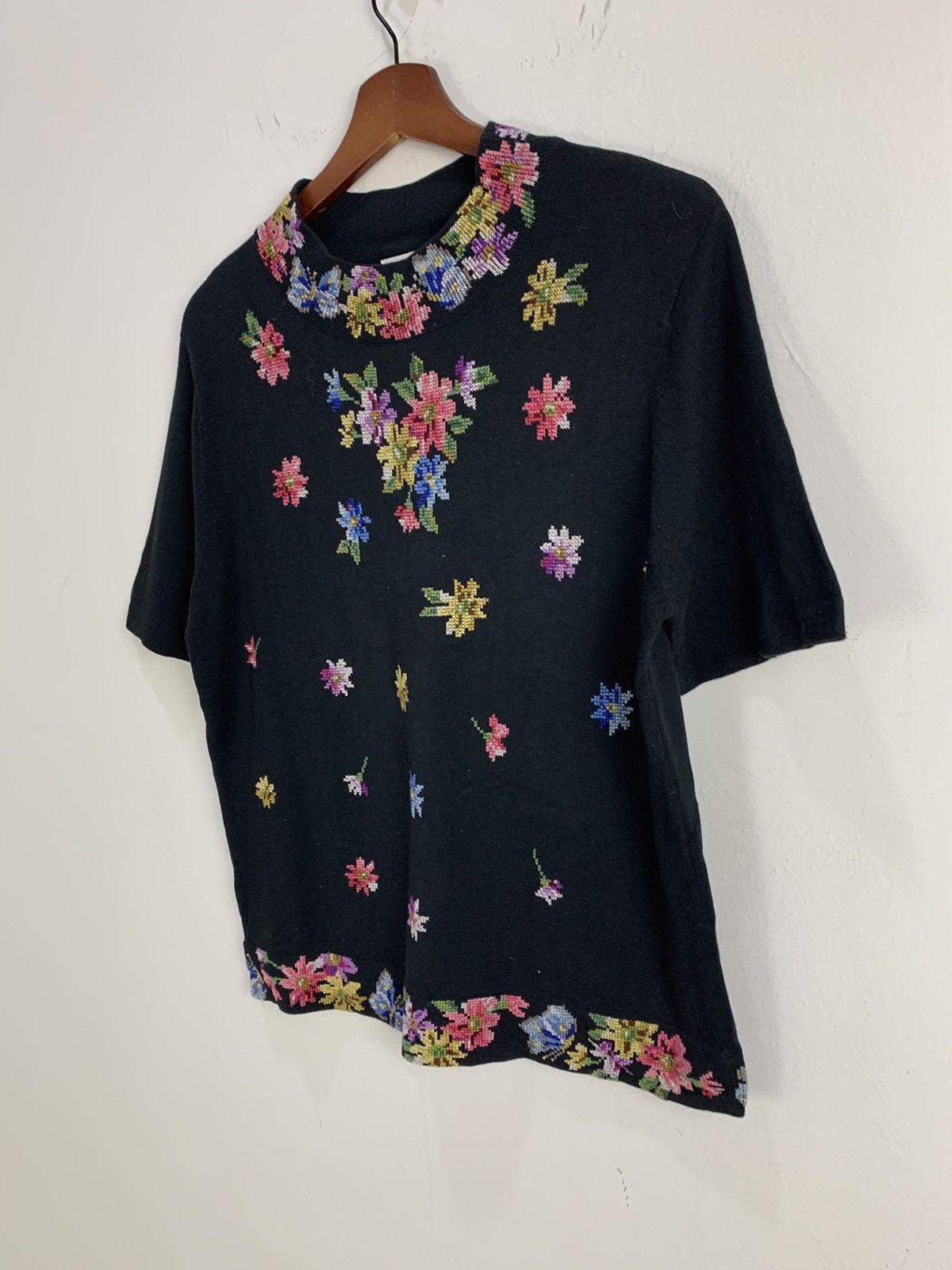Designer VIA VERRI Embroidery Monogram Intarsia Flora Knitwear Shirt Size M / US 6-8 / IT 42-44 - 6 Thumbnail