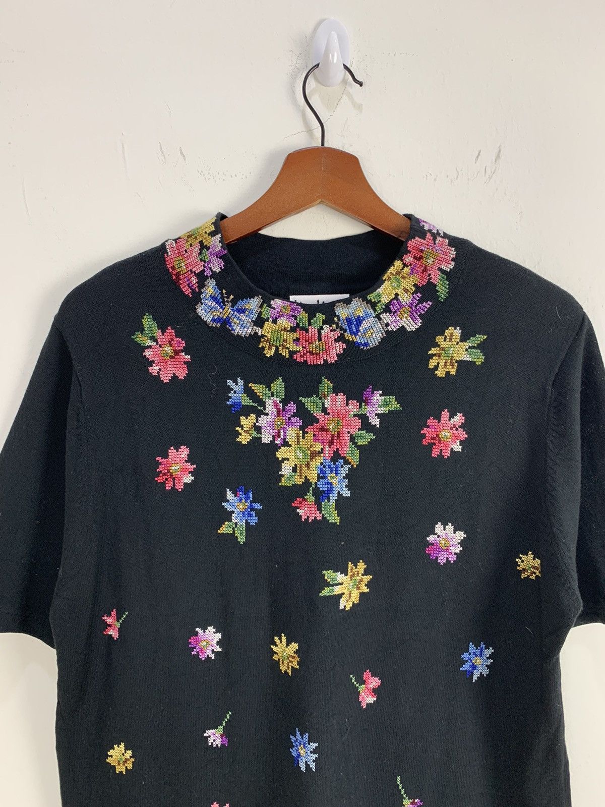 Designer VIA VERRI Embroidery Monogram Intarsia Flora Knitwear Shirt Size M / US 6-8 / IT 42-44 - 3 Thumbnail