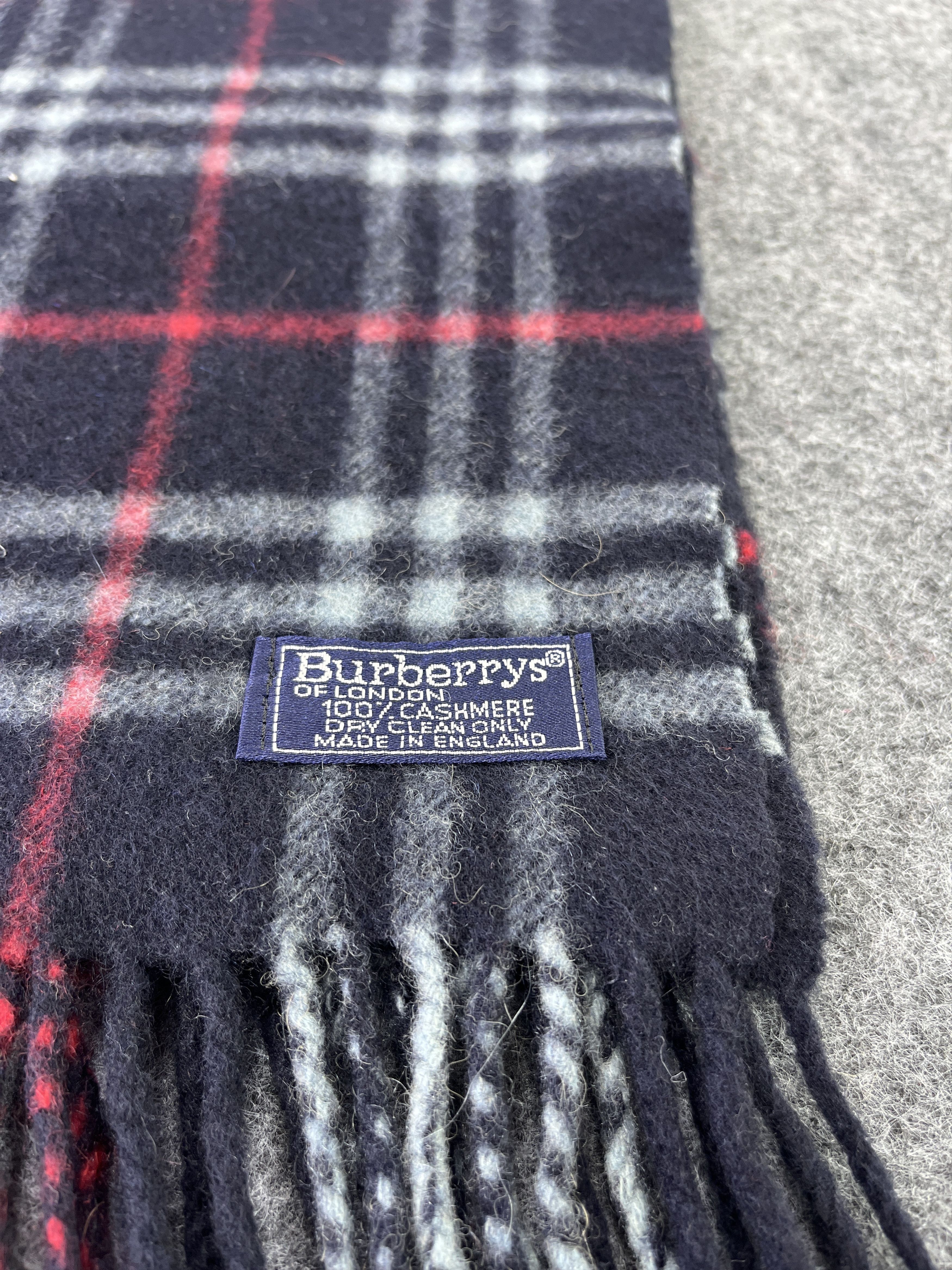 Burberry Burberry's Cashmere Navy Blue Check Scarf - T009 Size ONE SIZE - 7 Thumbnail