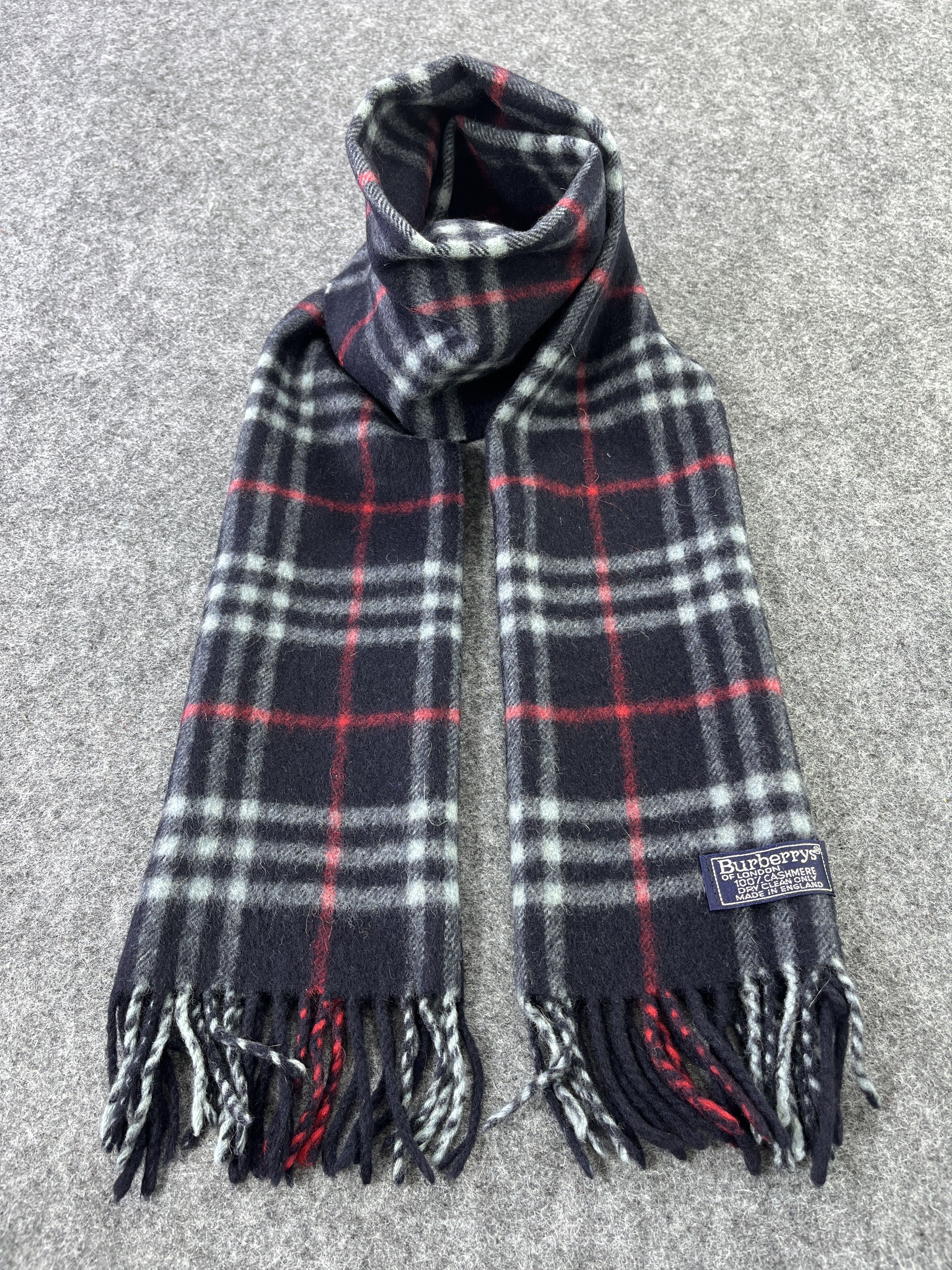 Burberry Burberry's Cashmere Navy Blue Check Scarf - T009 Size ONE SIZE - 4 Thumbnail