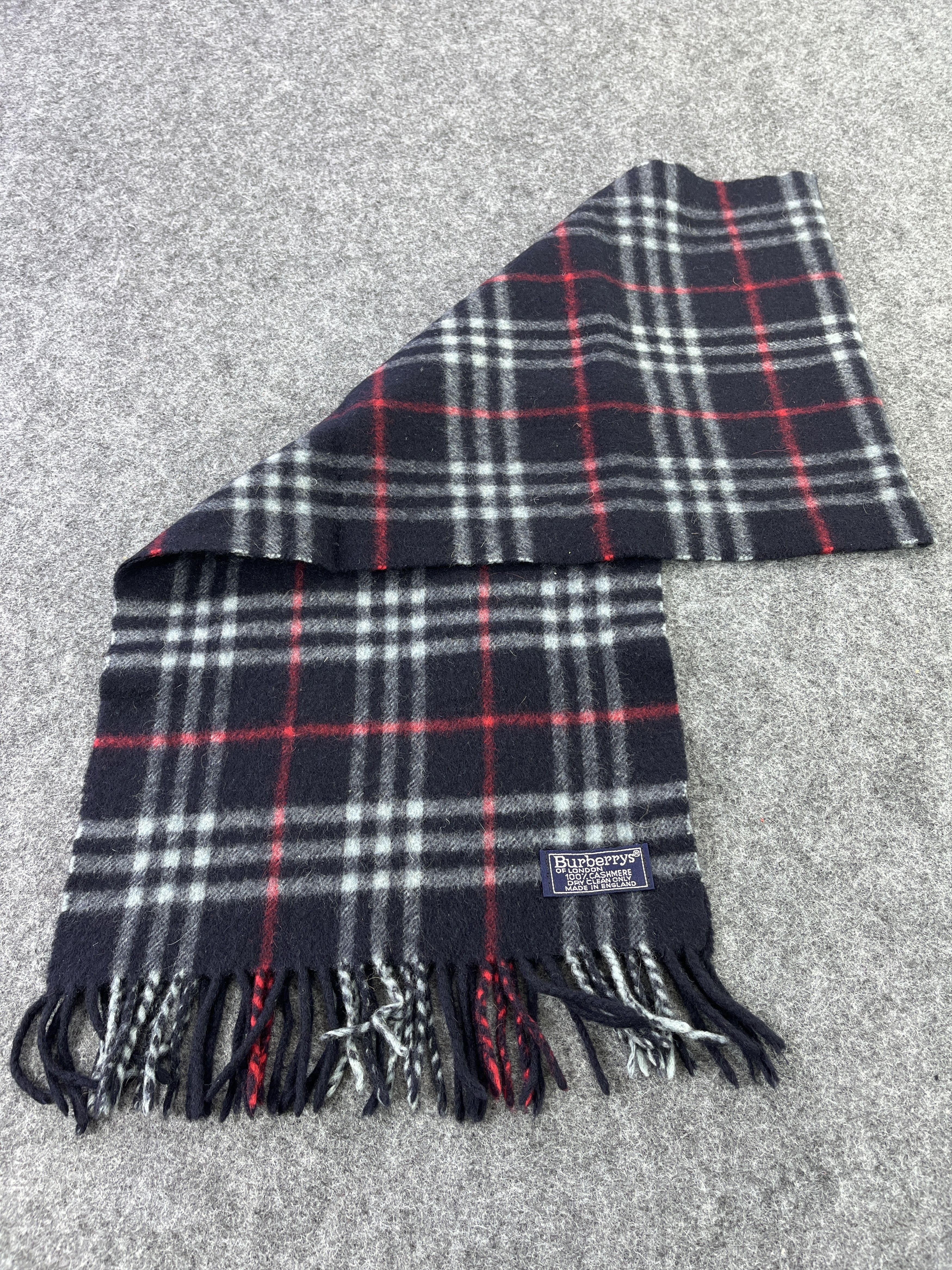 Burberry Burberry's Cashmere Navy Blue Check Scarf - T009 Size ONE SIZE - 2 Thumbnail