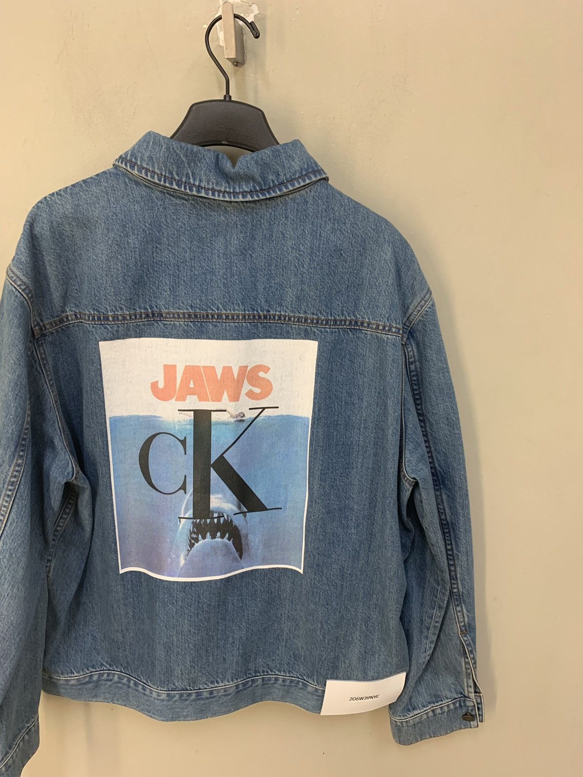 image of Calvin X Jaws Denim Jacket in Blue, Men's (Size XL)