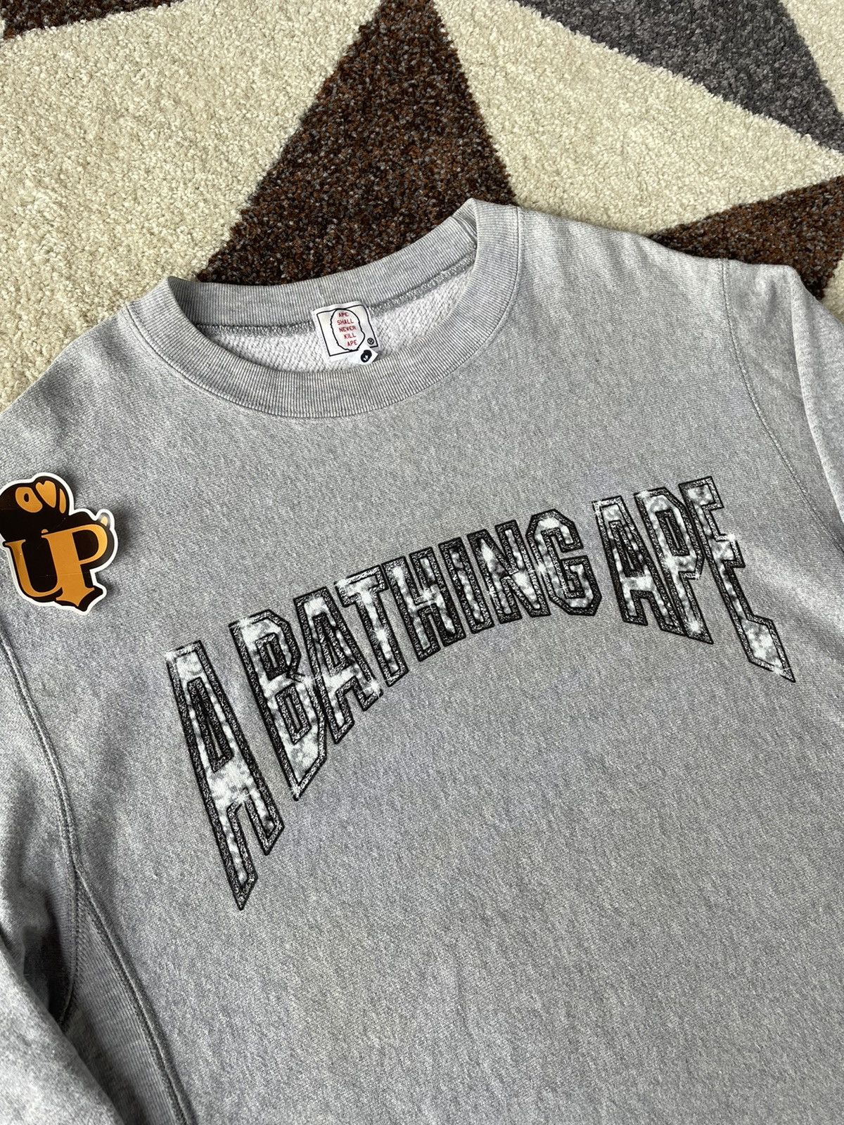 image of Vintage Bape A Bathing Ape Logo Sweatshirt in Grey, Men's (Size Small)