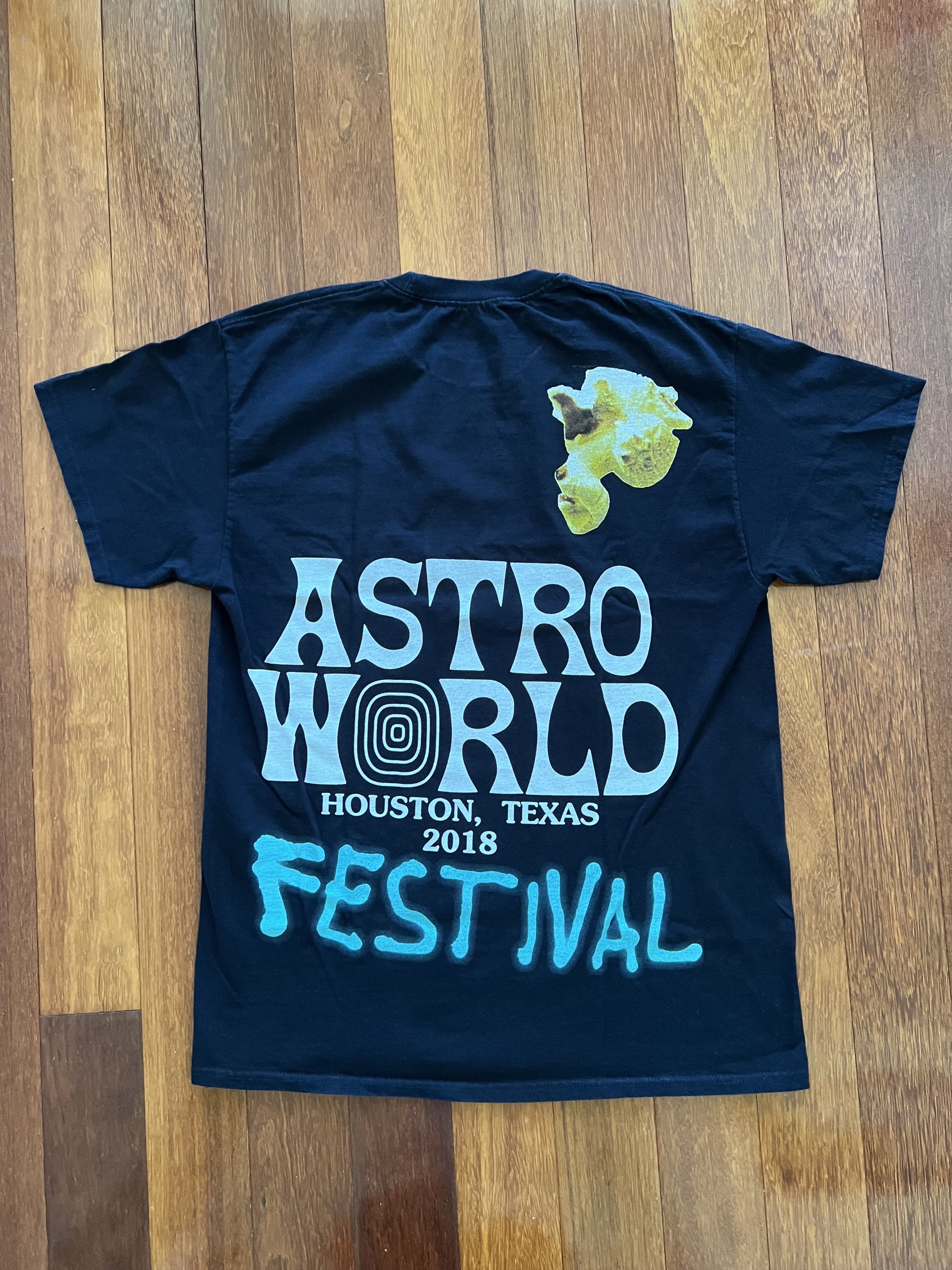 image of 2018 Travis Scott Astroworld Festival Airbrush Tee Black, Men's (Size Large)