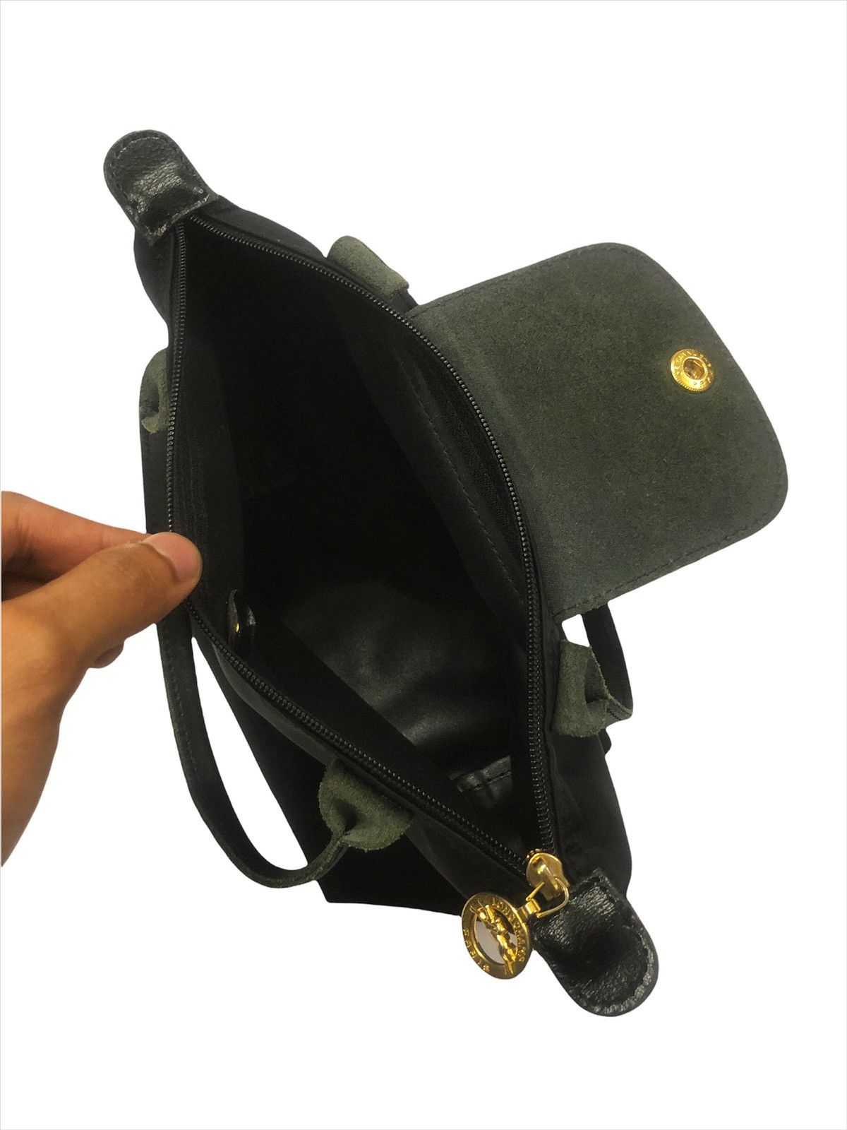Longchamp GRAIL🔥Longchamp 🇫🇷 Noir Le Pliage Cuir Webbing Mini Bag Size ONE SIZE - 4 Thumbnail
