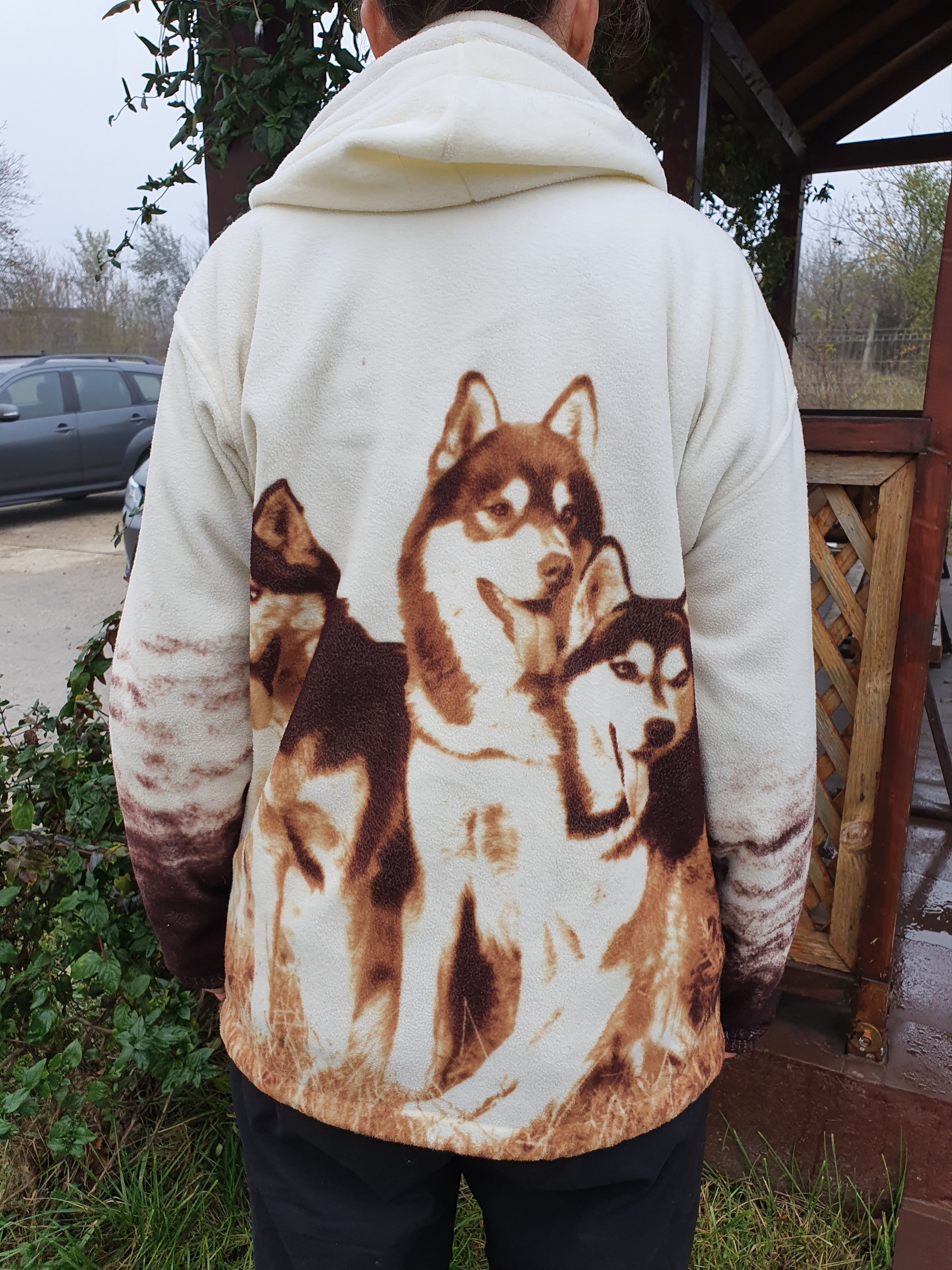 Vintage Nature Print Fleece Hooded Light Jacket