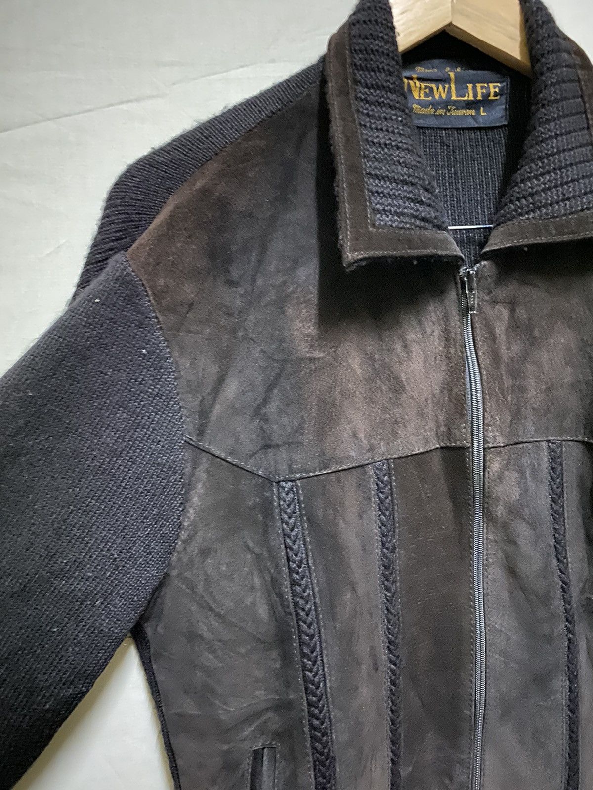 Japanese Brand Leather Jacket Wool Zipper Faded Size US L / EU 52-54 / 3 - 2 Thumbnail