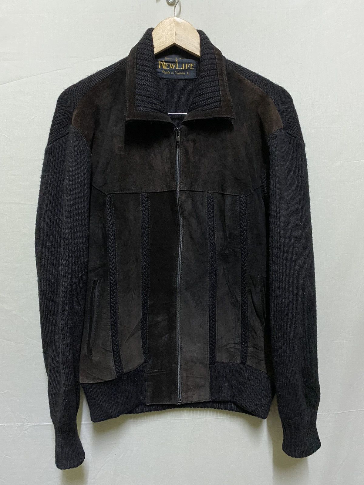 Japanese Brand Leather Jacket Wool Zipper Faded Size US L / EU 52-54 / 3 - 1 Thumbnail