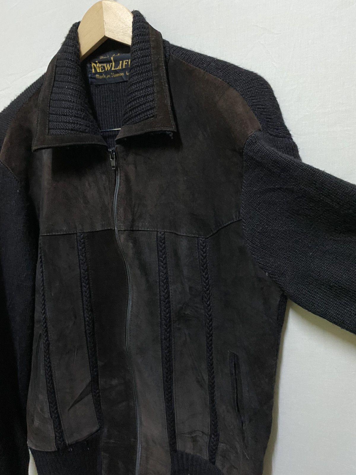 Japanese Brand Leather Jacket Wool Zipper Faded Size US L / EU 52-54 / 3 - 5 Thumbnail