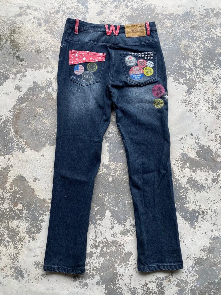 Japanese Brand Blue Moon Blue Jeans Patchwork Printed
