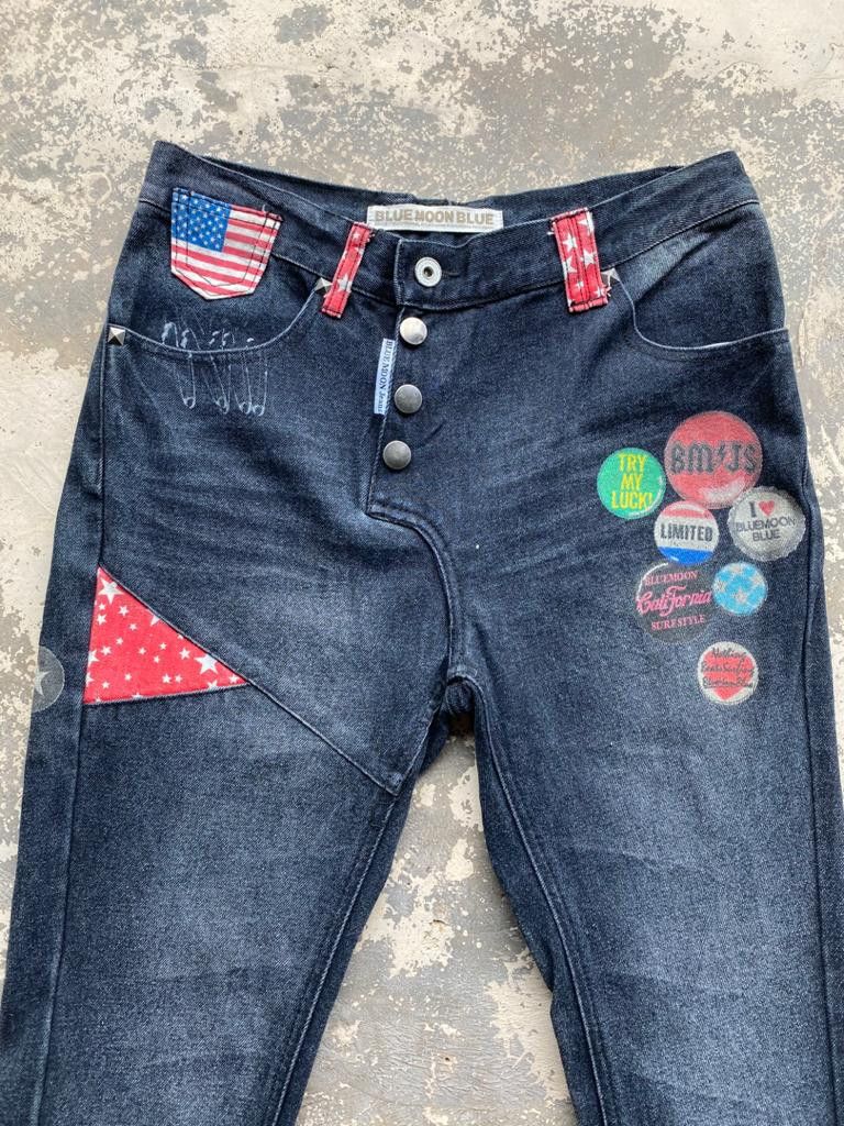 Japanese Brand × Seditionaries Japanese Brand Blue Moon Blue Jeans Patchwork Printed Size US 30 / EU 46 - 4 Thumbnail