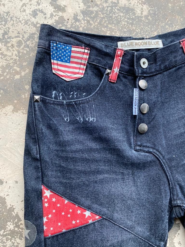 Japanese Brand × Seditionaries Japanese Brand Blue Moon Blue Jeans Patchwork Printed Size US 30 / EU 46 - 5 Thumbnail