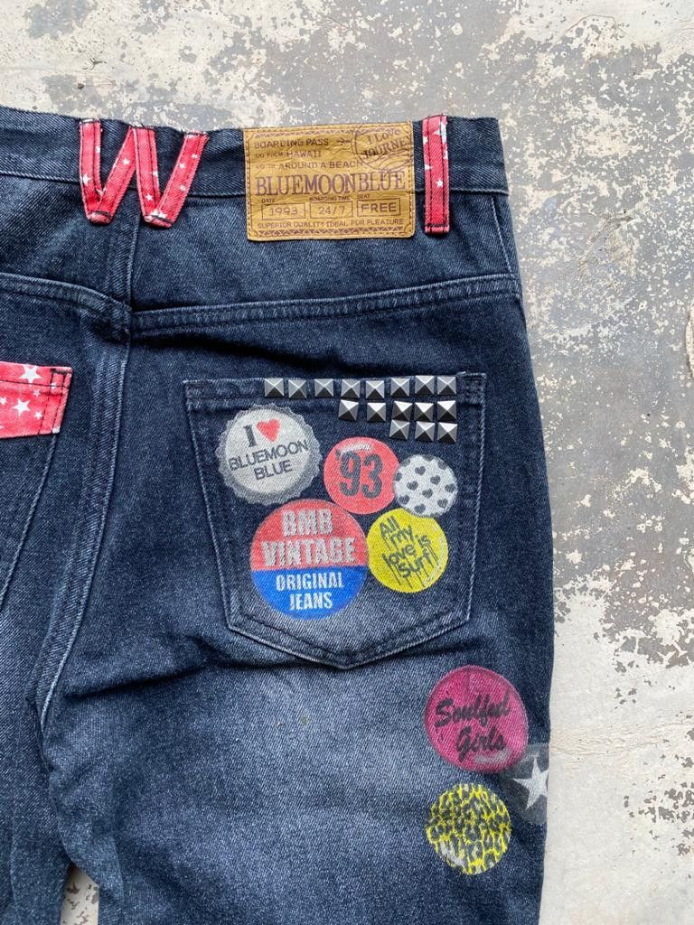 Japanese Brand × Seditionaries Japanese Brand Blue Moon Blue Jeans Patchwork Printed Size US 30 / EU 46 - 12 Thumbnail