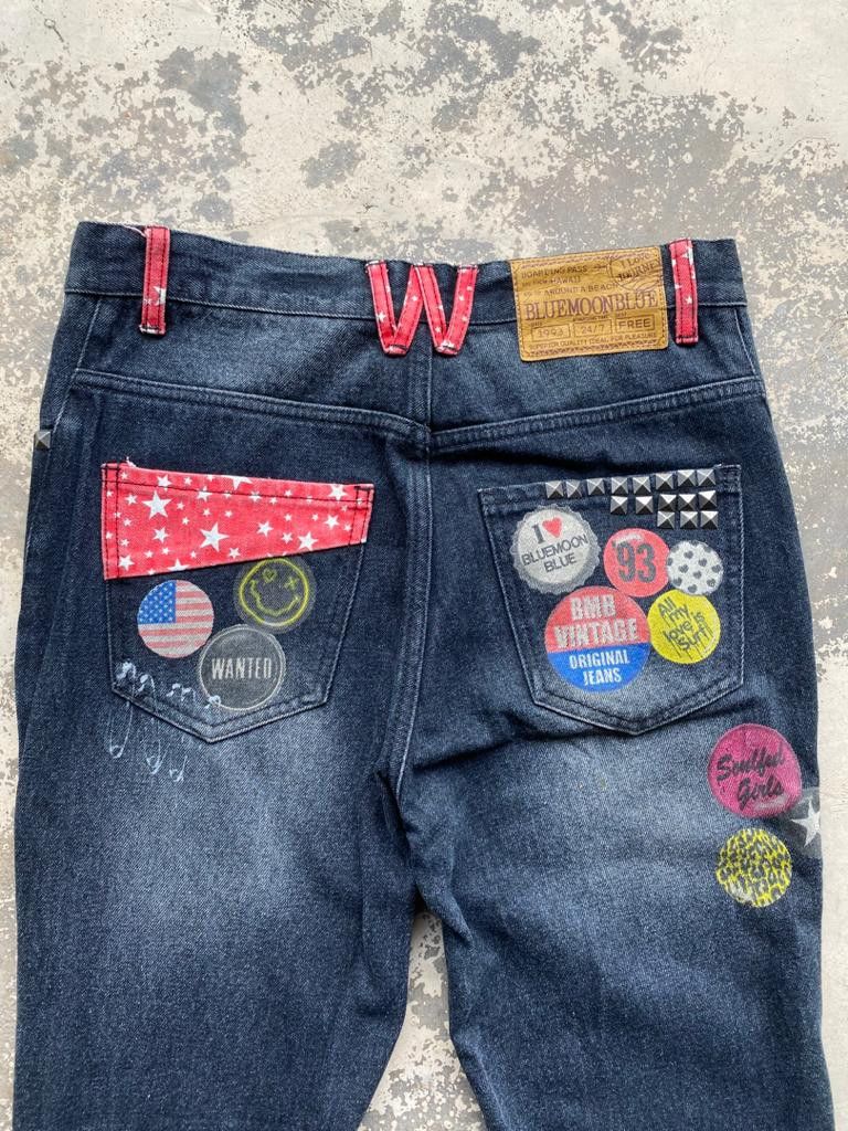 Japanese Brand × Seditionaries Japanese Brand Blue Moon Blue Jeans Patchwork Printed Size US 30 / EU 46 - 10 Thumbnail