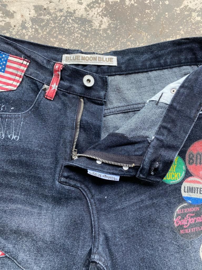 Japanese Brand × Seditionaries Japanese Brand Blue Moon Blue Jeans Patchwork Printed Size US 30 / EU 46 - 7 Thumbnail