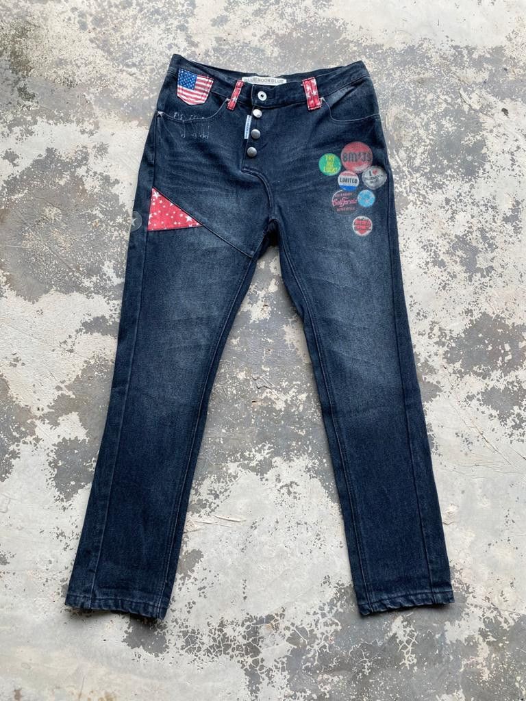 Japanese Brand × Seditionaries Japanese Brand Blue Moon Blue Jeans Patchwork Printed Size US 30 / EU 46 - 2 Thumbnail