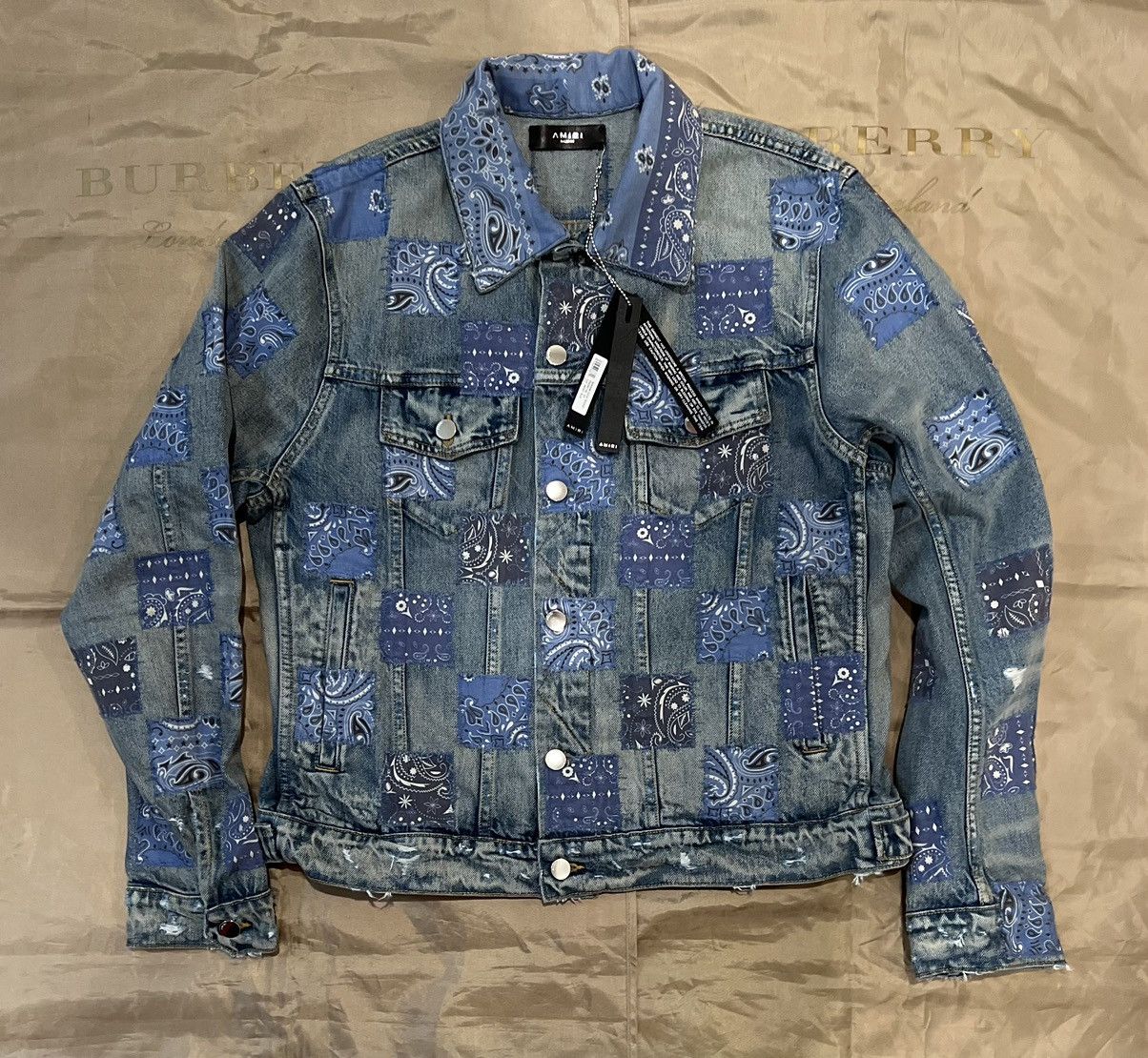 AMIRI BANDANA CHECK COTTON DENIM JACKET size XL $3500