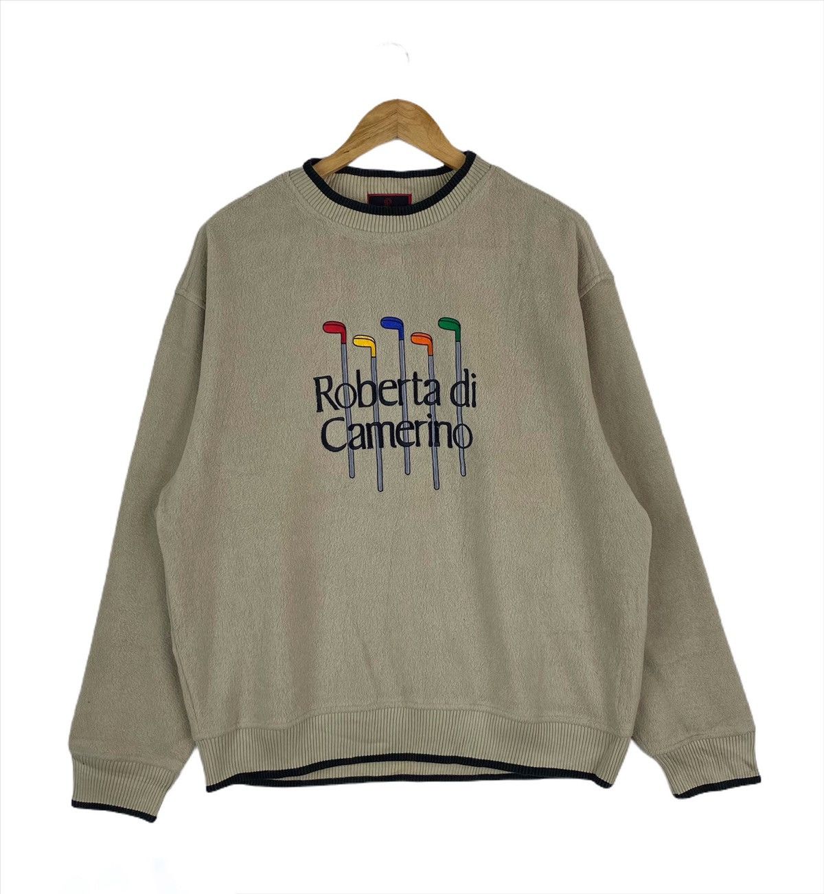 image of Roberta Di Camerino Big Logo Embroidery Fleece Sweatshirt in Beige, Men's (Size Large)