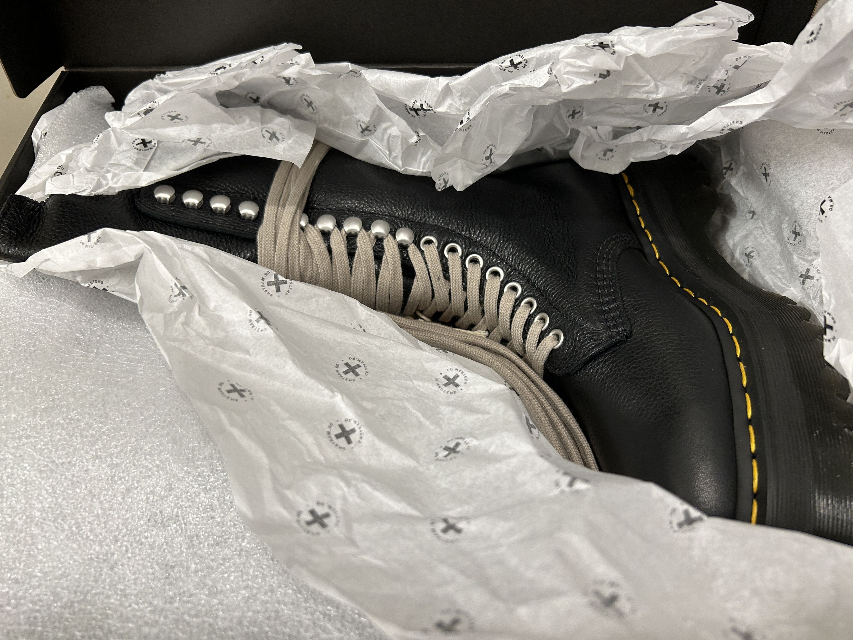 Dr. Martens × Rick Owens 1918 Quad Leather Sole Calf Length Boot Rick Owens Black Size US 12 / EU 45 - 2 Thumbnail
