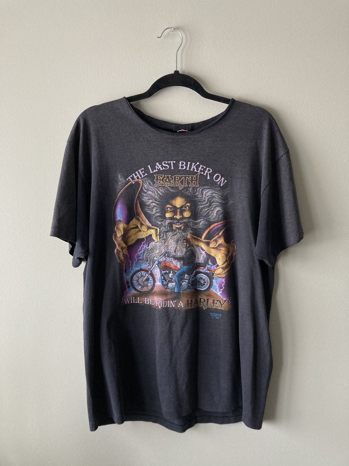 Harley Davidson INSANE Vintage Harley Davidson Biker 1990 Tee Size US XL / EU 56 / 4 - 1 Thumbnail