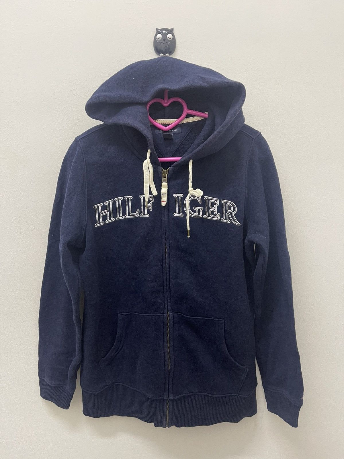 image of Tommy Hilfiger Spell Out Hoodie in Blue Black, Men's (Size Small)