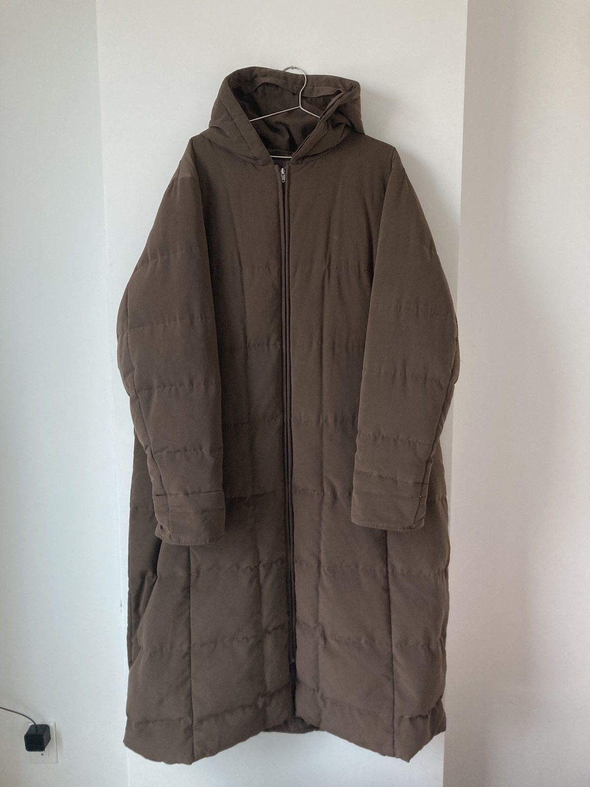 image of Perry Ellis Portfolio Puffer Long Hooded Jacket in Brown, Men's (Size 2XL)