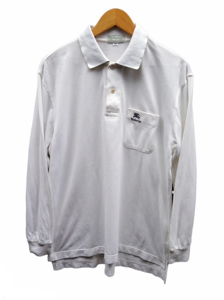 image of Vintage Burberrys Polo Longsleeve in White, Men's (Size Large)