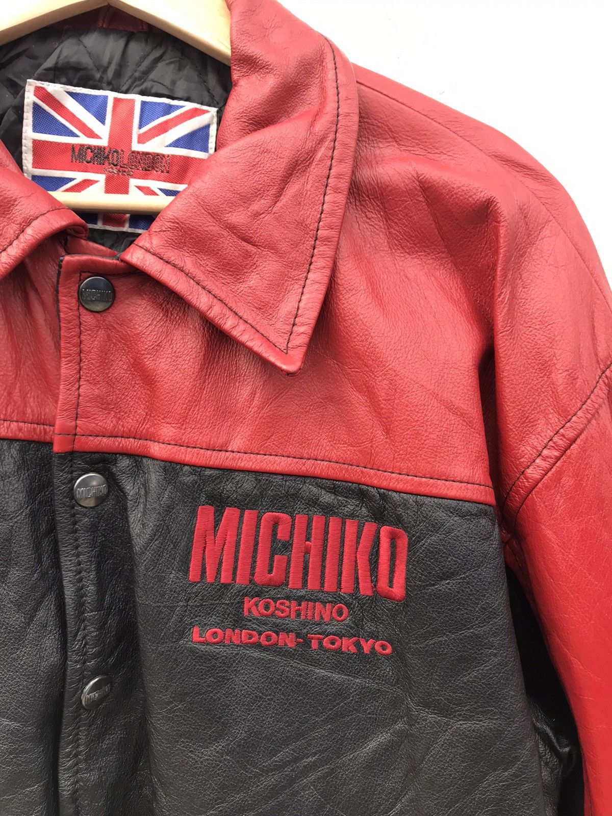 Michiko Koshino London × Vintage Michiko Koshino London Baseball Leather Jackets Size US M / EU 48-50 / 2 - 8 Thumbnail