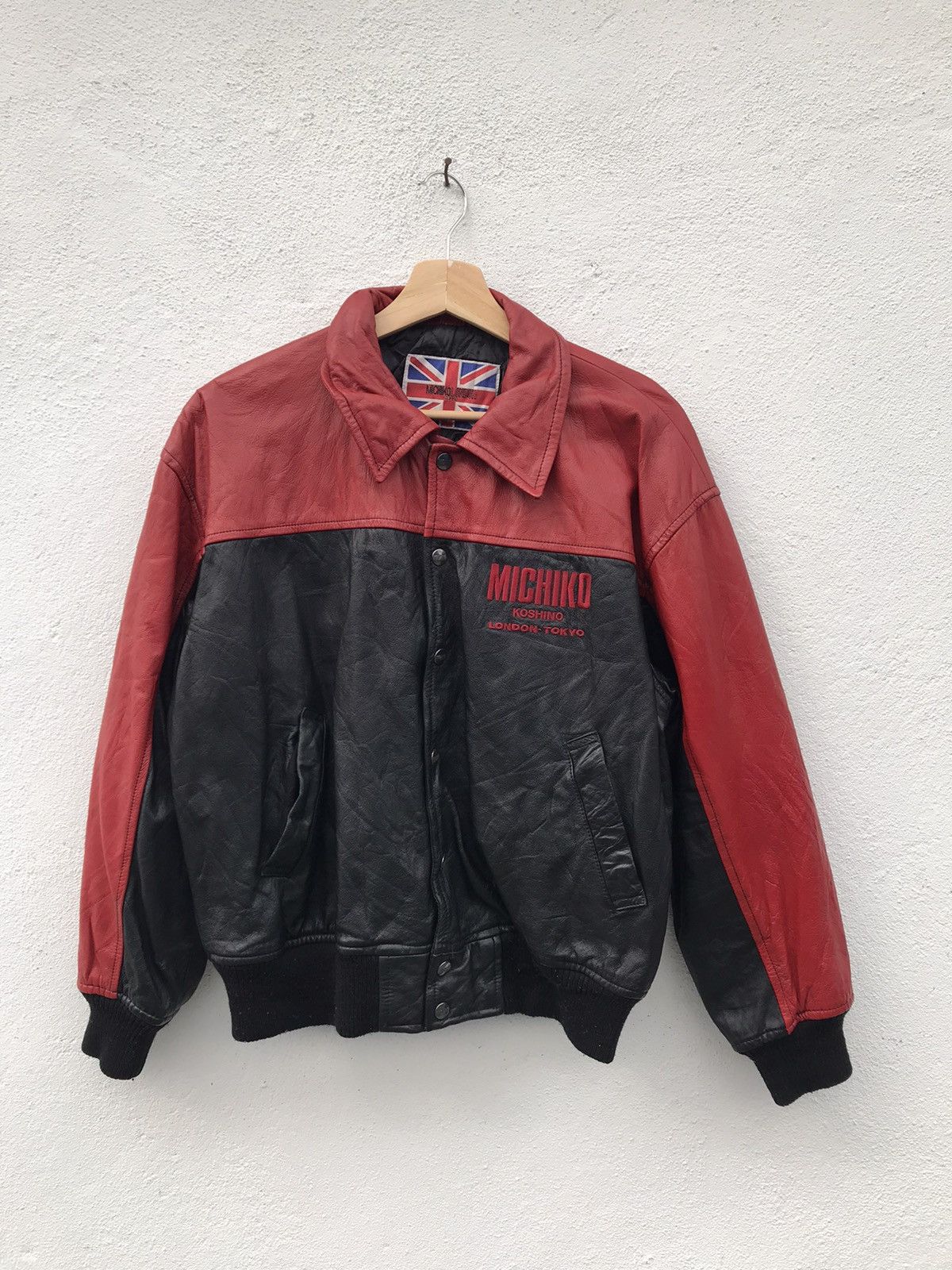 Michiko Koshino London × Vintage Michiko Koshino London Baseball Leather Jackets Size US M / EU 48-50 / 2 - 2 Thumbnail