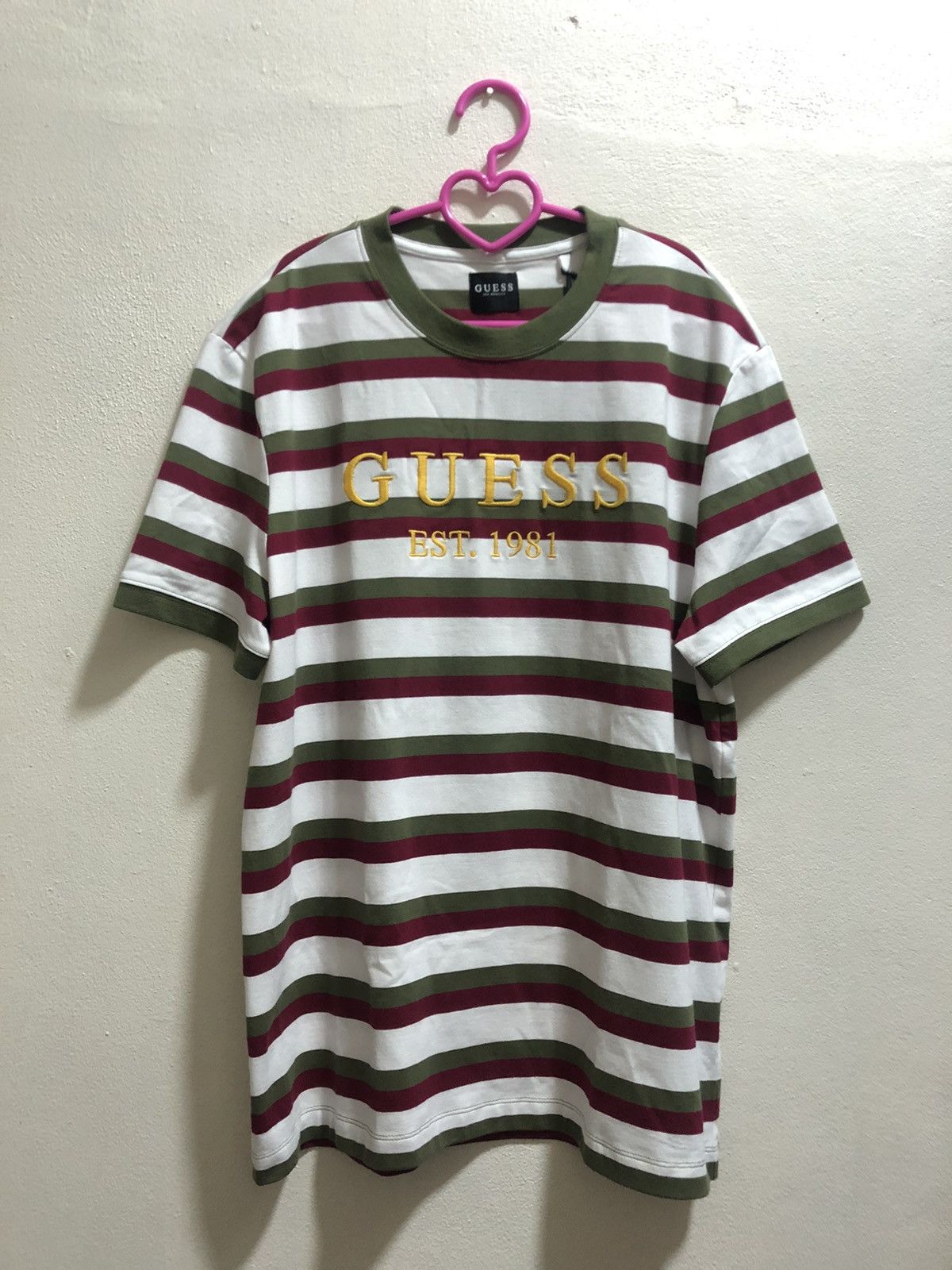 Guess shops green and pink stripe