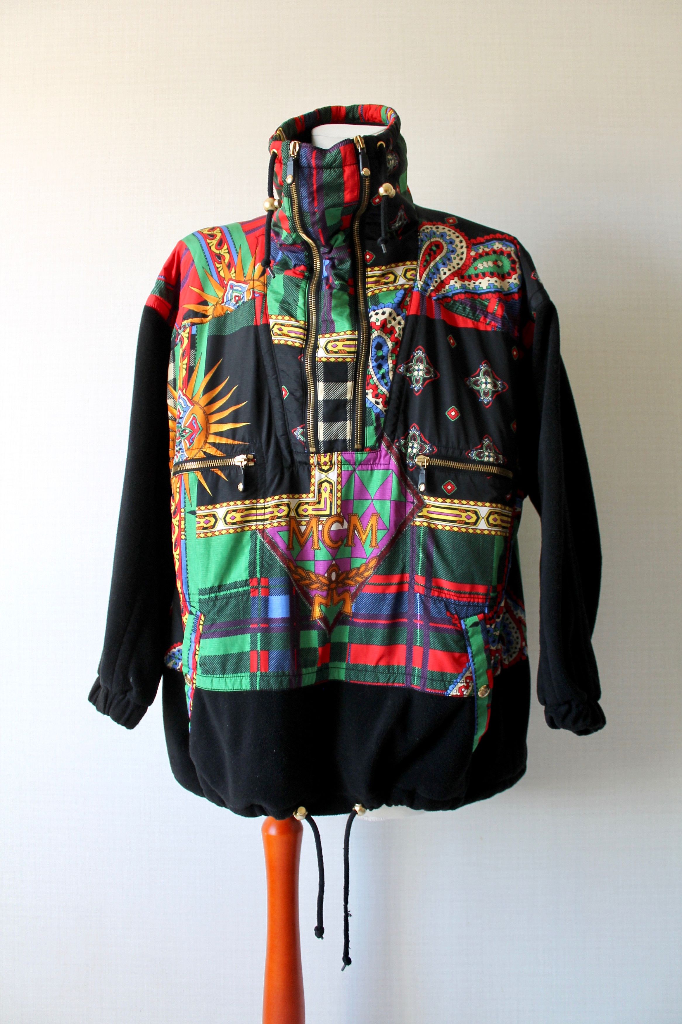 image of MCM Vintage Colorful Fleece Anorak Jacket in Black/Colorful, Men's (Size 2XL)