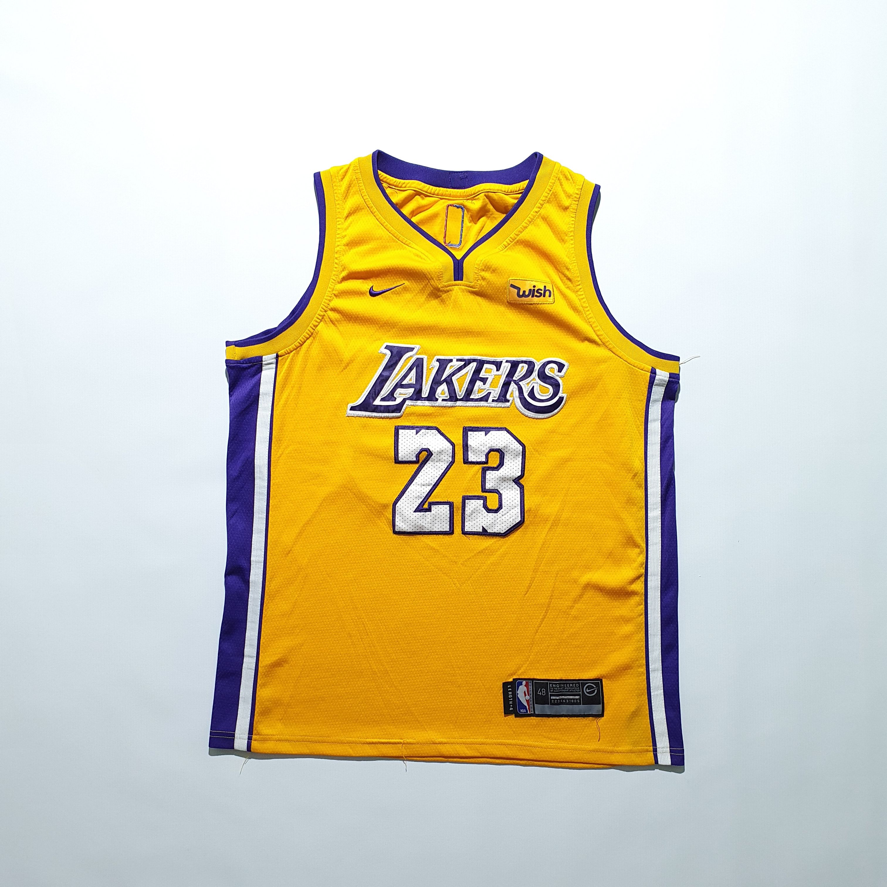 Nike Lebron James Lakers Gray Swingman Jersey Size 48 Wish logo