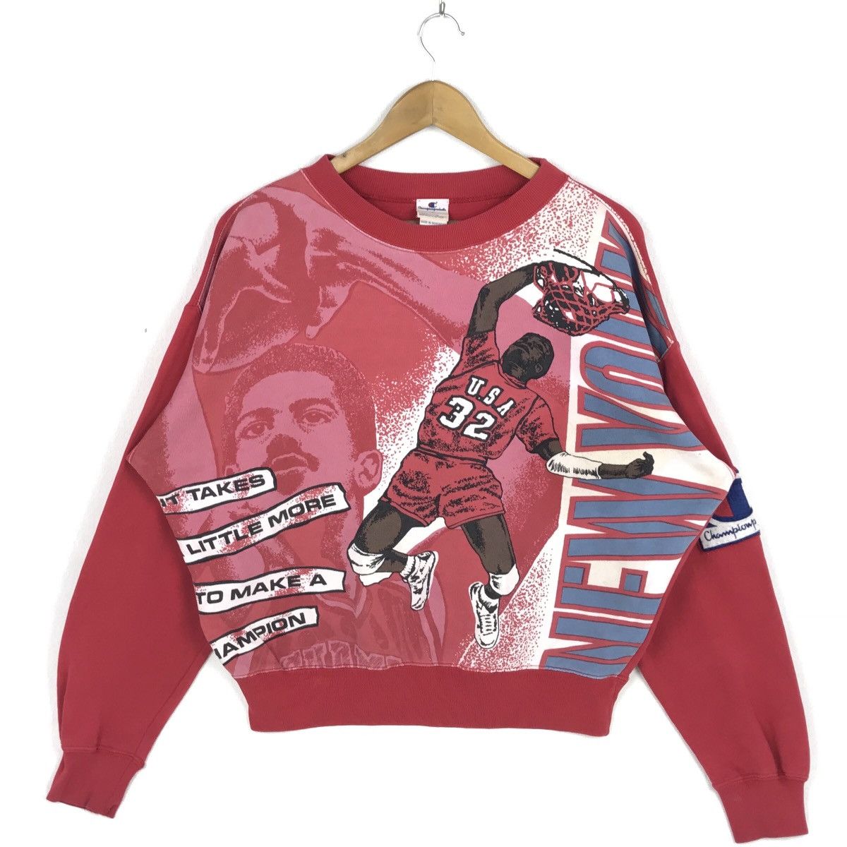 image of Vintage Champion Sweatshirt Amar'e Stoudemire American Team in Red, Men's (Size Large)