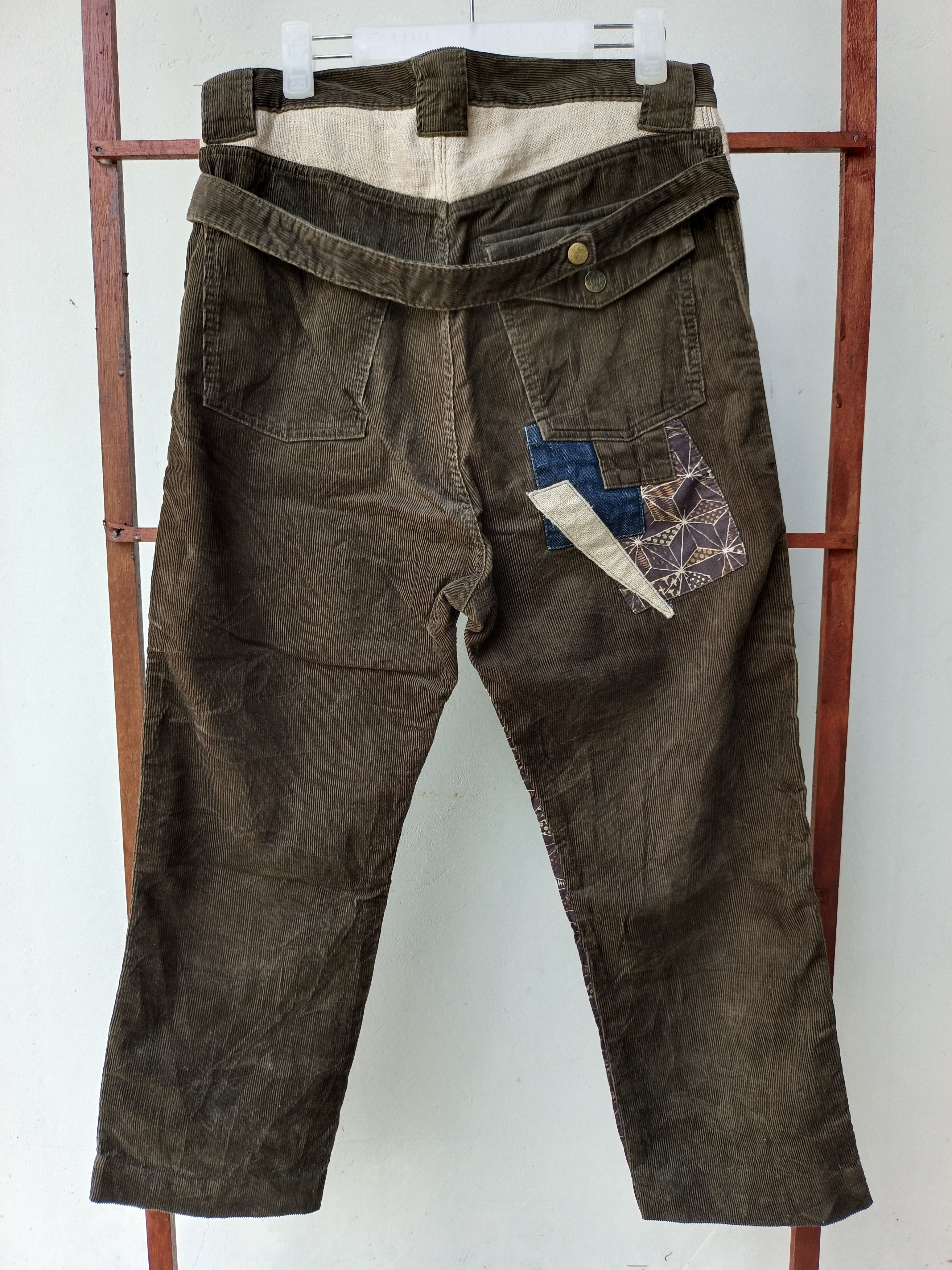 image of Archival Clothing Japanese Gemstone Corduroy Cropped Pant Like Kapital Style in Green Brown (Size 3