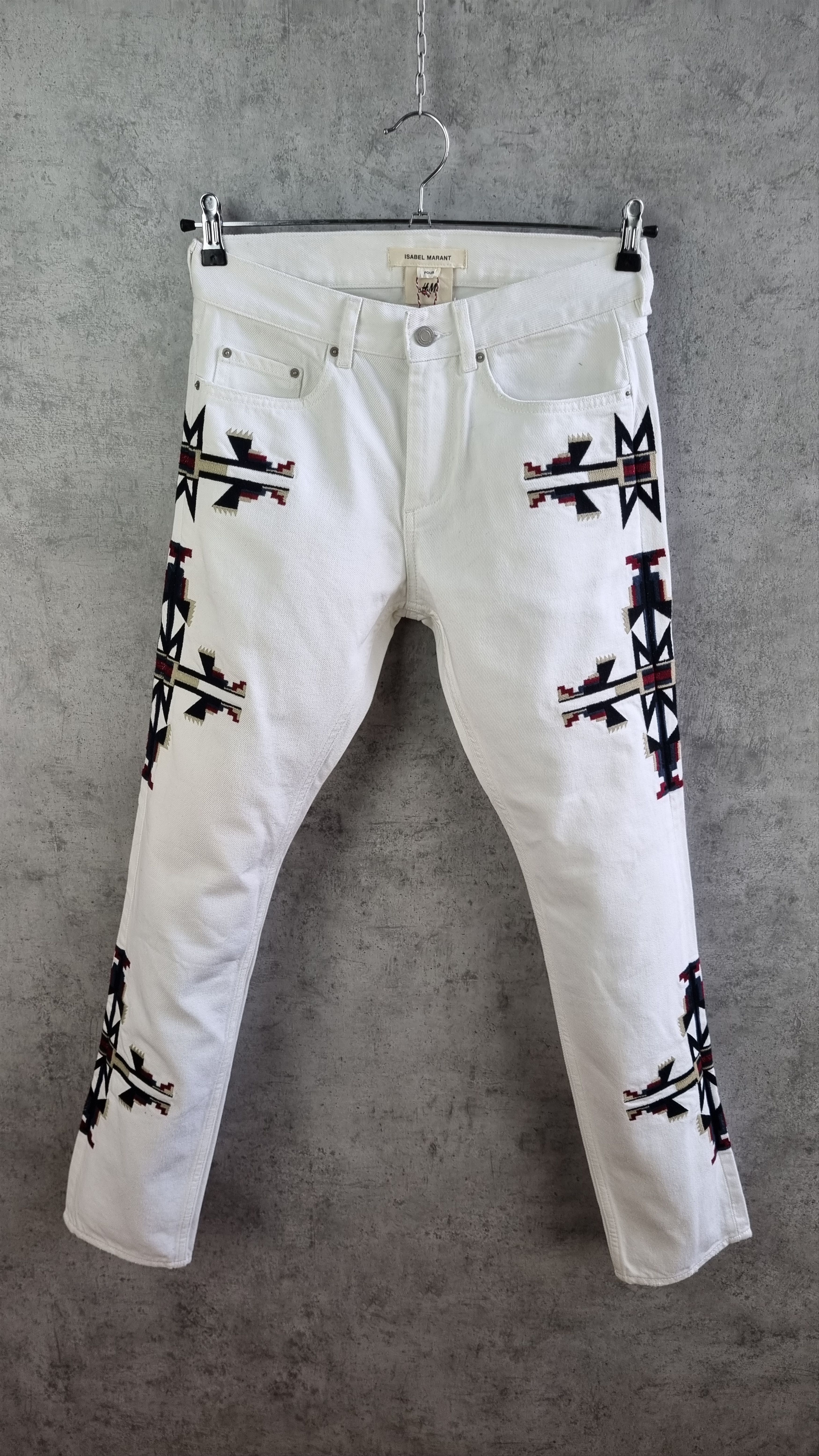 Isabel Marant × Japanese Brand Isabel Marant Embroidered Cowboy Design White Skinny Jeans Size US 29 - 3 Thumbnail