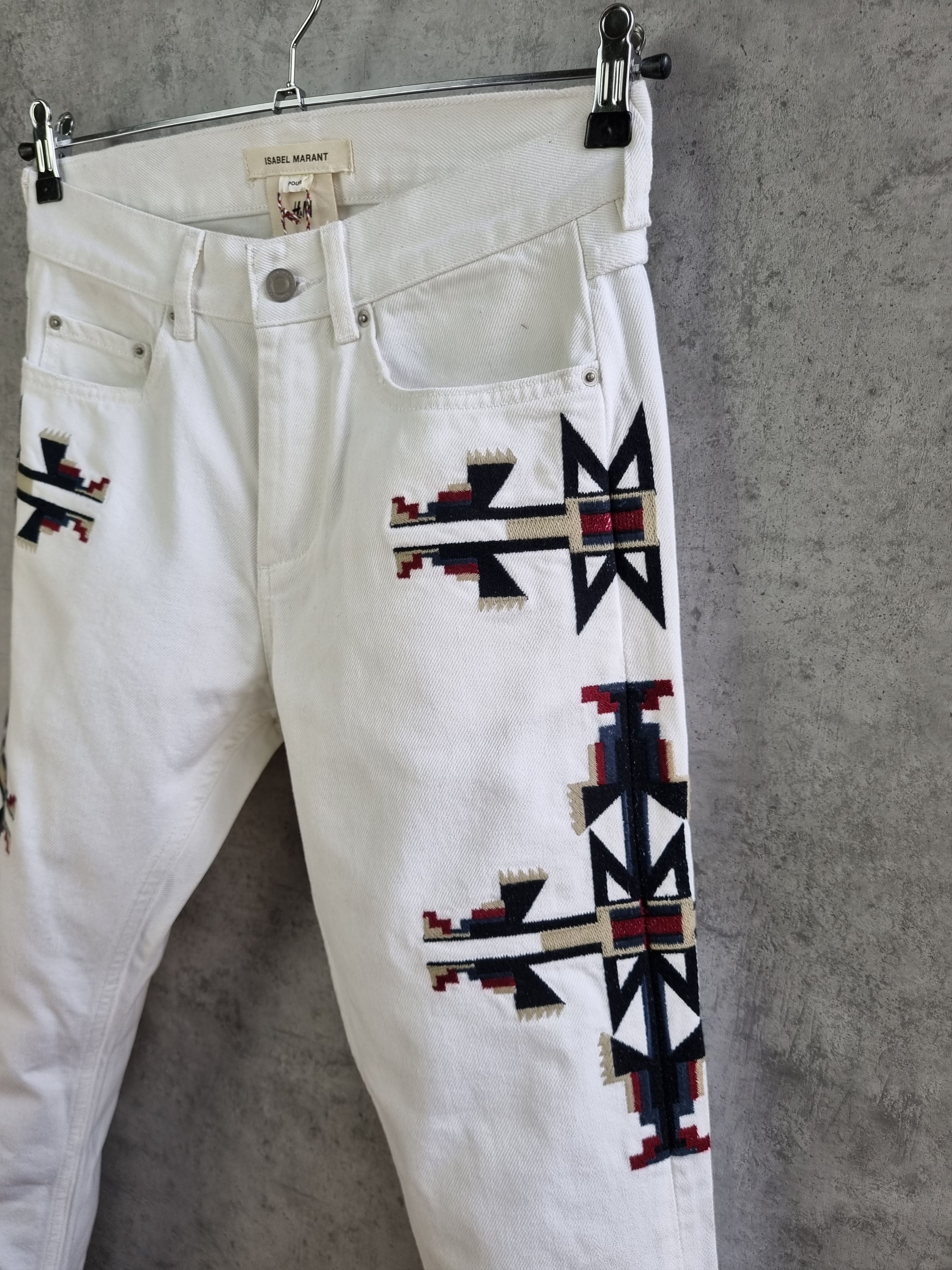 Isabel Marant × Japanese Brand Isabel Marant Embroidered Cowboy Design White Skinny Jeans Size US 29 - 6 Thumbnail