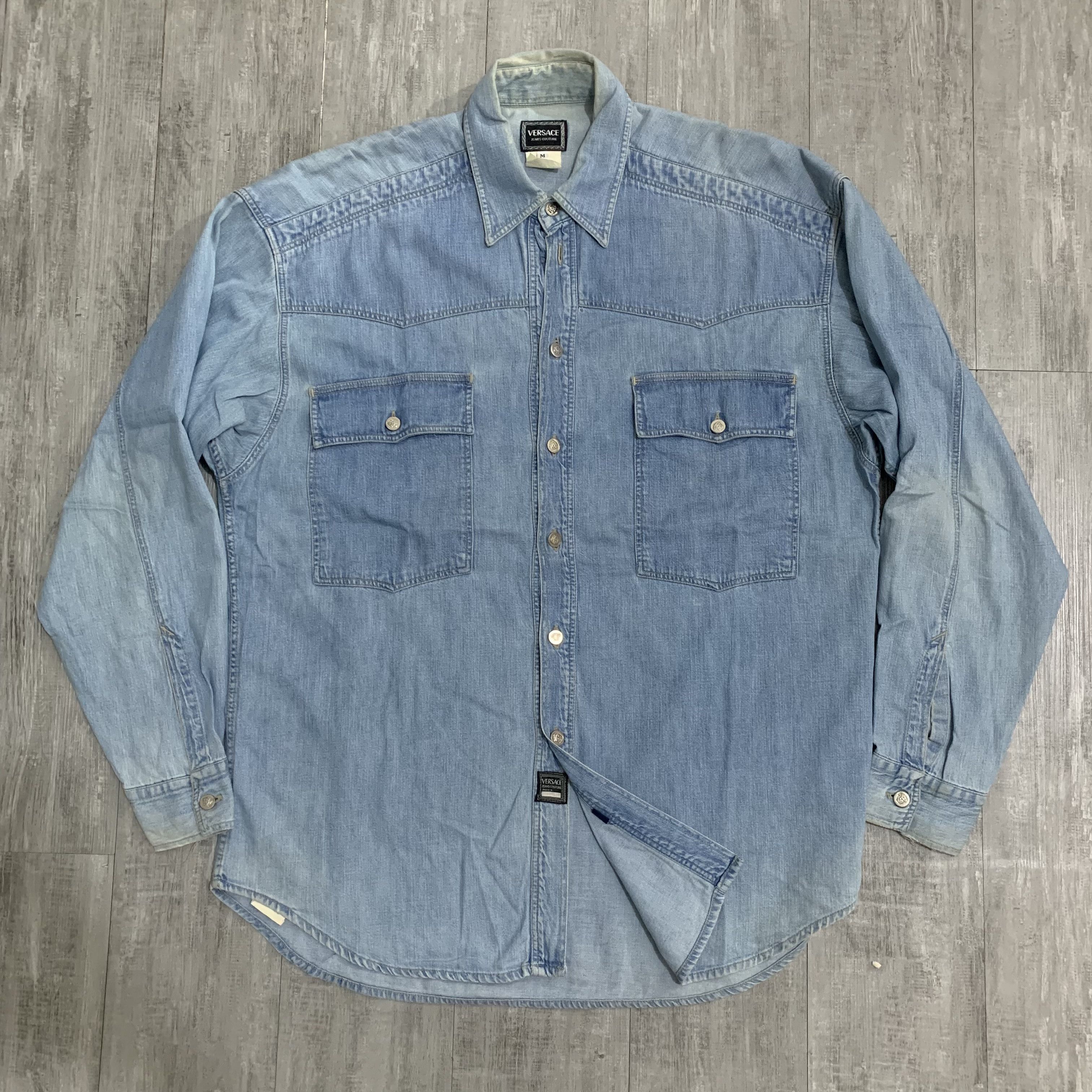 image of Vintage Versace Jeans Couture Denim Longsleeve Shirt, Men's (Size Medium)