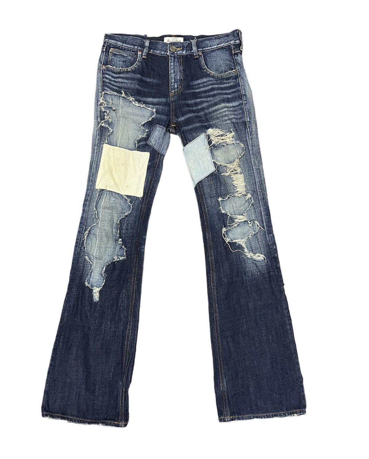 Japanese Brand Bond n peace patchwork n distressed flair jeans design Size US 33 - 1 Thumbnail
