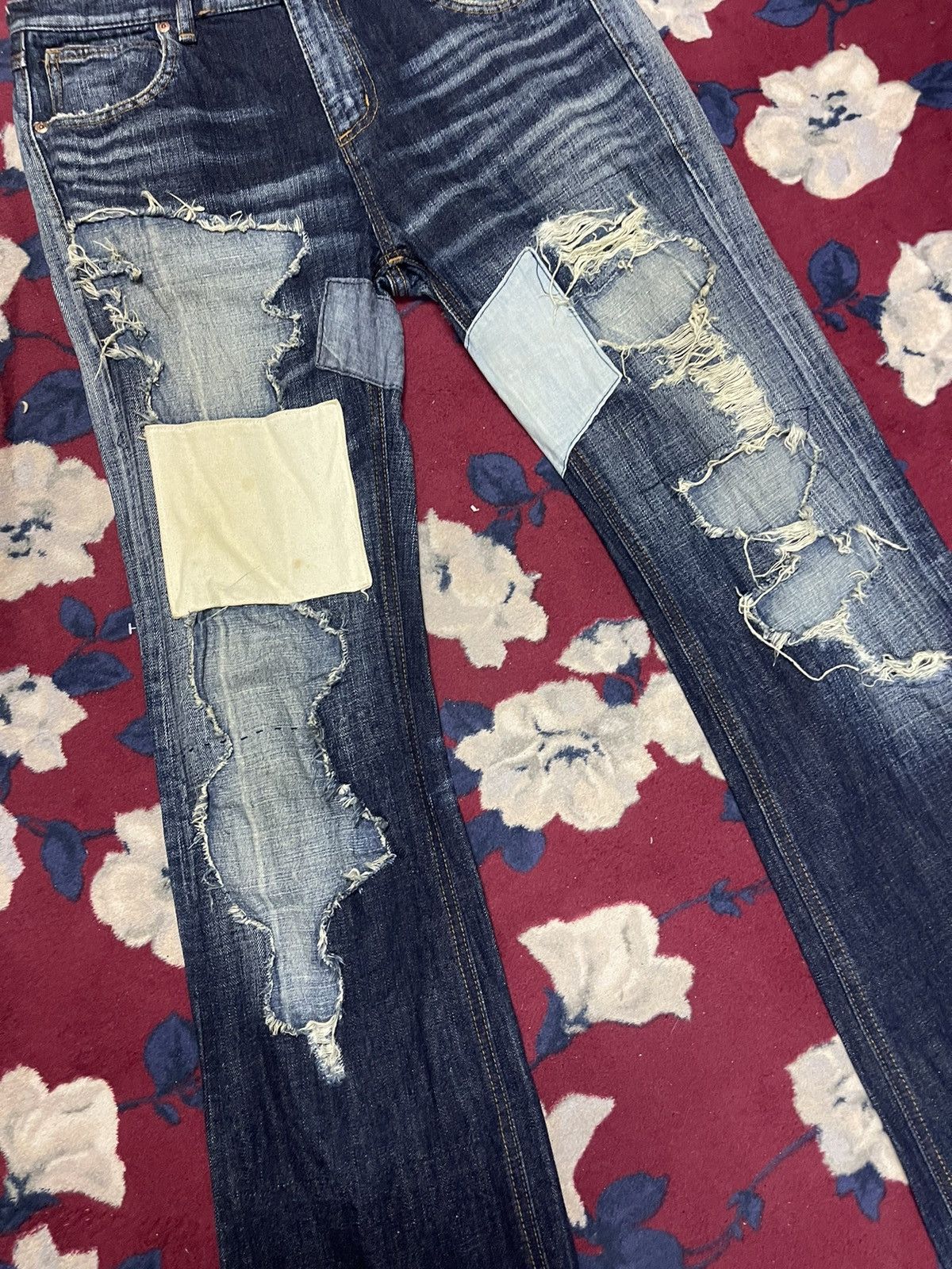 Japanese Brand Bond n peace patchwork n distressed flair jeans design Size US 33 - 5 Thumbnail