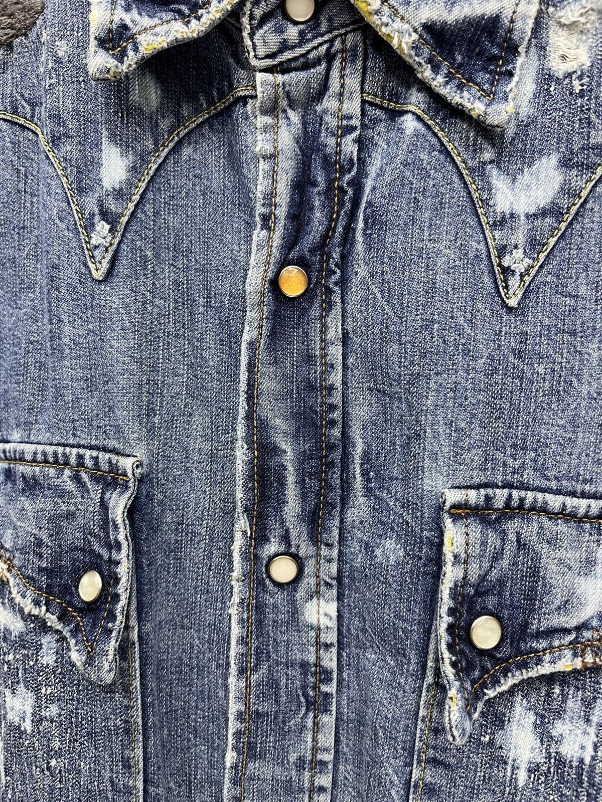 Edwin EDWIN Pearl SnapButton Distressed Damage Design Denim Shirt Size US S / EU 44-46 / 1 - 6 Thumbnail