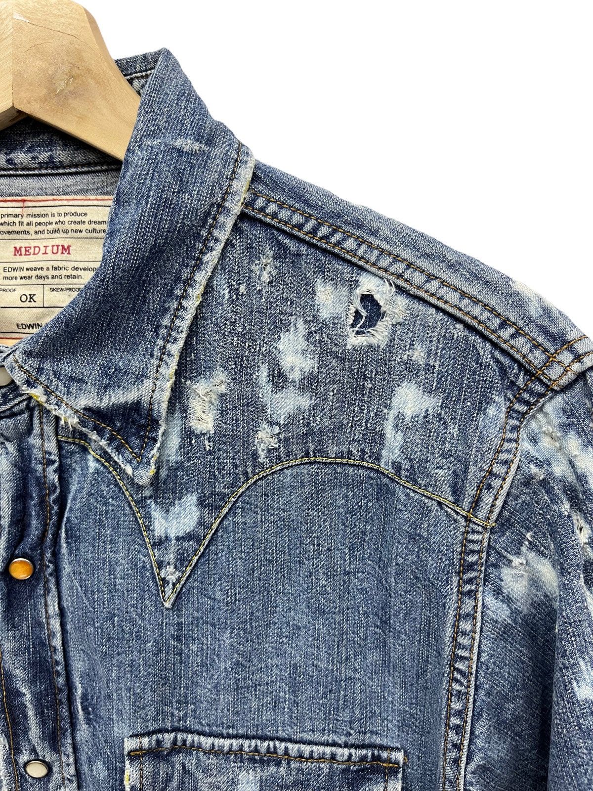 Edwin EDWIN Pearl SnapButton Distressed Damage Design Denim Shirt Size US S / EU 44-46 / 1 - 3 Thumbnail