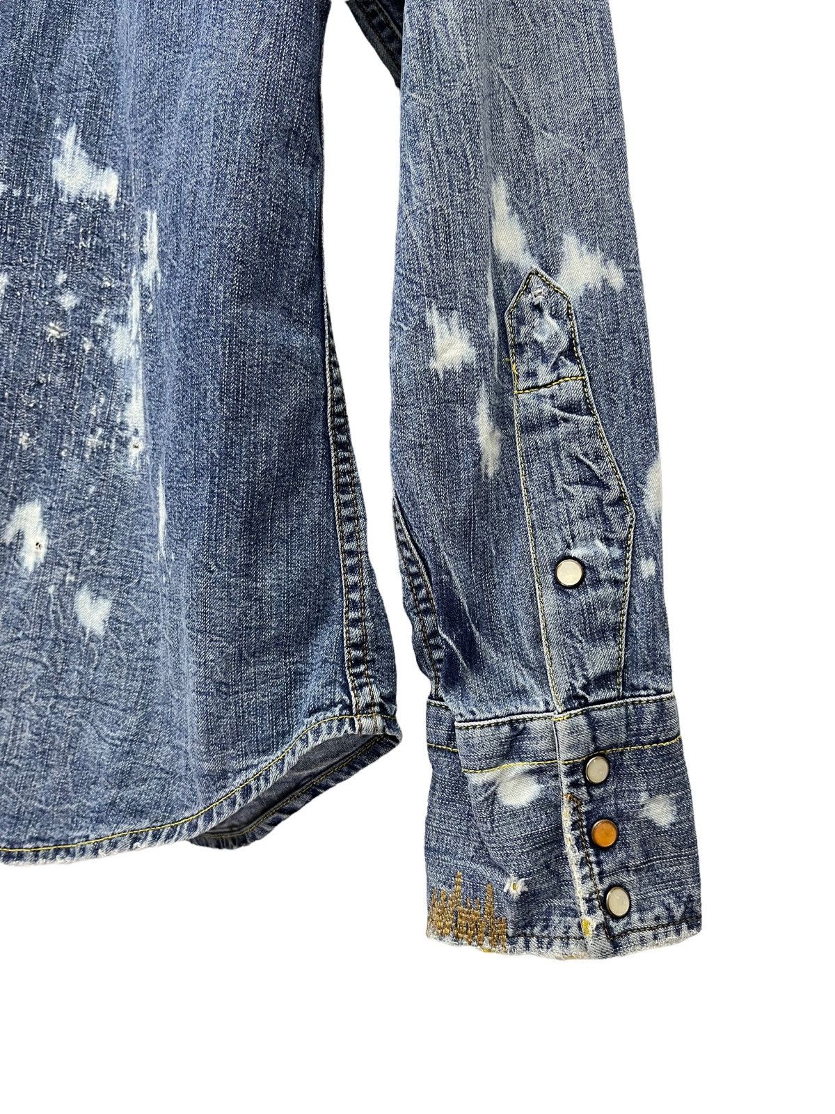 Edwin EDWIN Pearl SnapButton Distressed Damage Design Denim Shirt Size US S / EU 44-46 / 1 - 16 Thumbnail