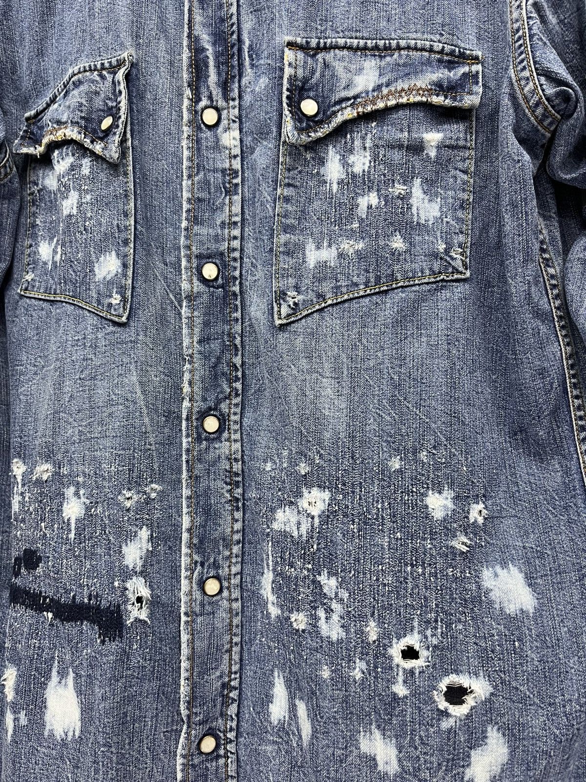 Edwin EDWIN Pearl SnapButton Distressed Damage Design Denim Shirt Size US S / EU 44-46 / 1 - 7 Thumbnail
