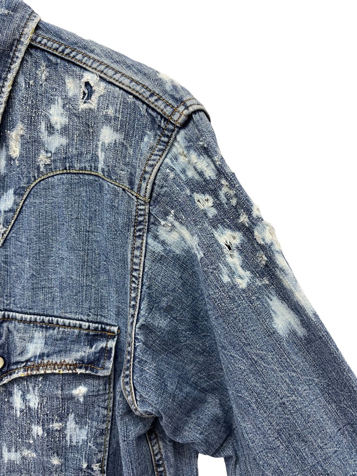 Edwin EDWIN Pearl SnapButton Distressed Damage Design Denim Shirt Size US S / EU 44-46 / 1 - 4 Thumbnail
