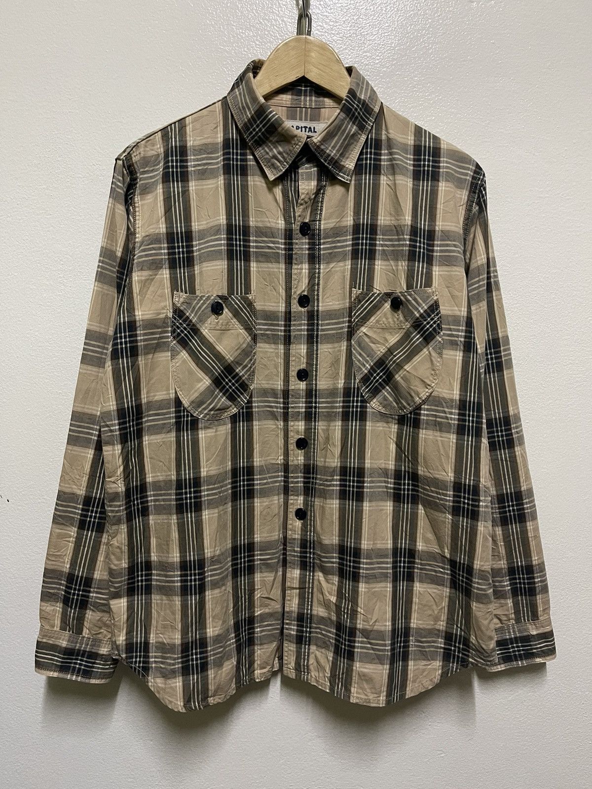 image of Kapital Plaid Flannel Button Long Sleeve Japan in Brown, Men's (Size Medium)
