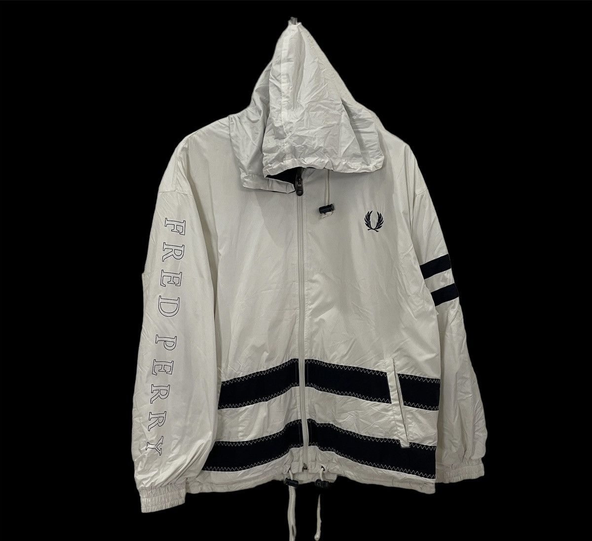 image of Vintage Fred Perry Hoodies Jacket in White/Black, Men's (Size XL)
