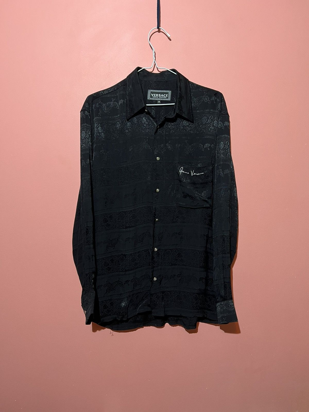 image of Gianni Versace x Versace Vintage Shirt Button Ups Logo in Black, Men's (Size Medium)